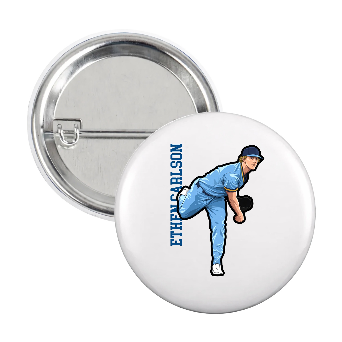 Game Day Button — Name Vertical in White