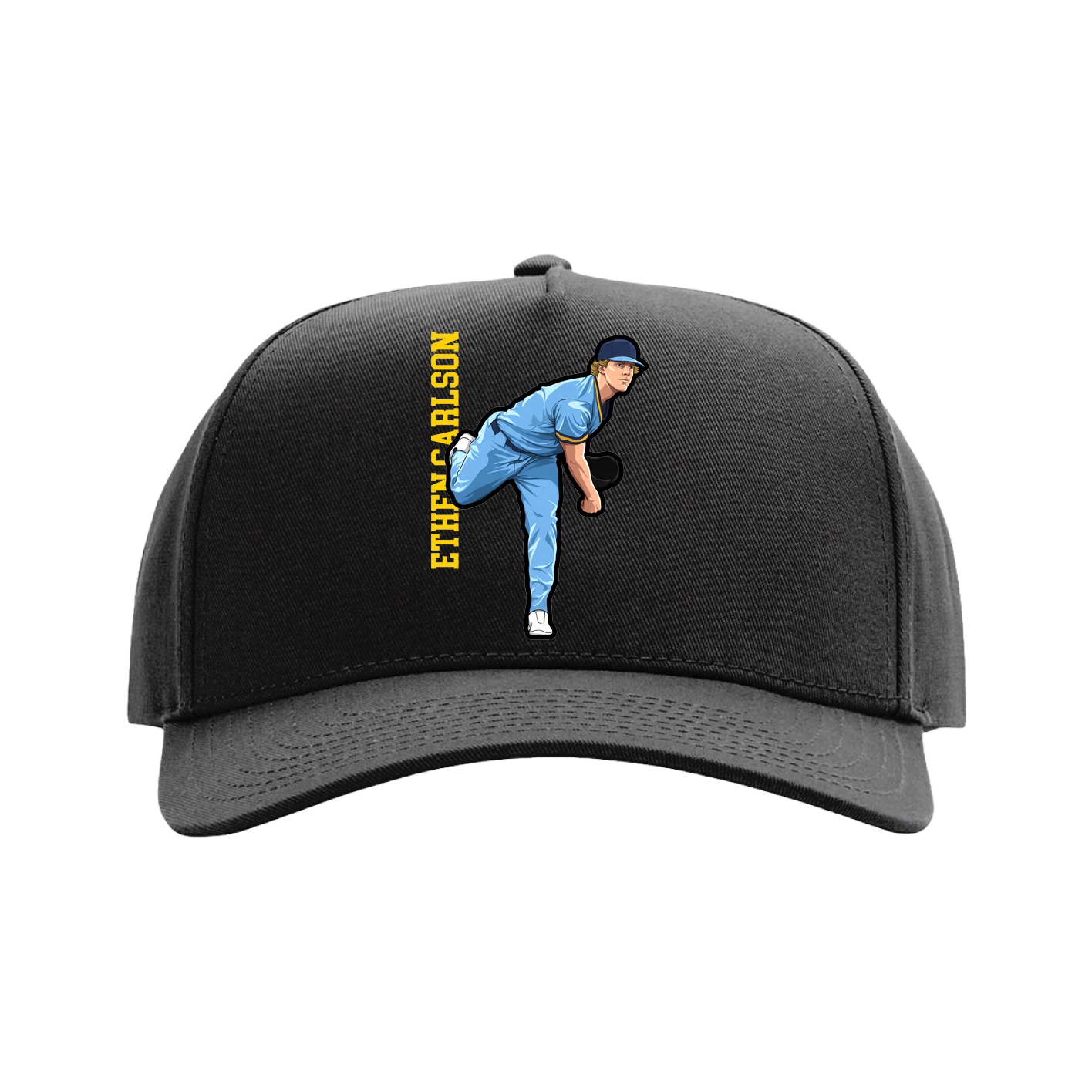 Full Fabric Five-Panel Champ Cap — Name Vertical in Black