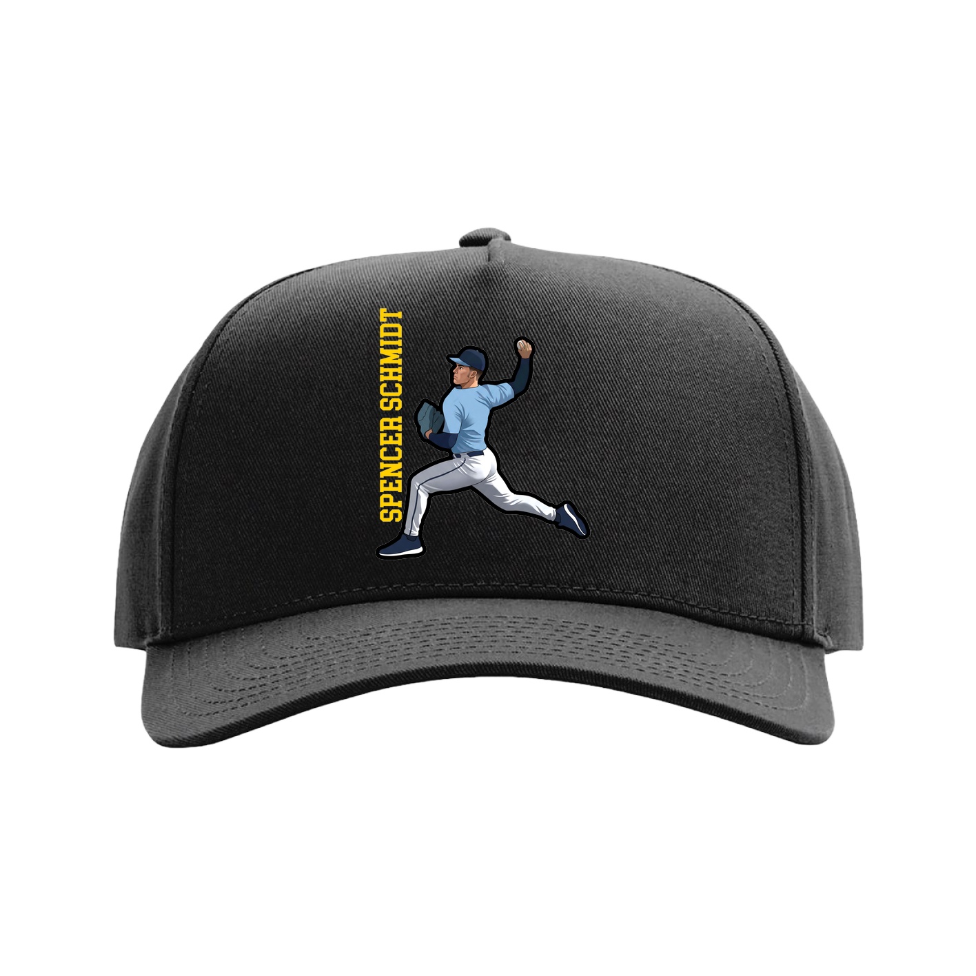 Full Fabric Five-Panel Champ Cap — Name Vertical in Black