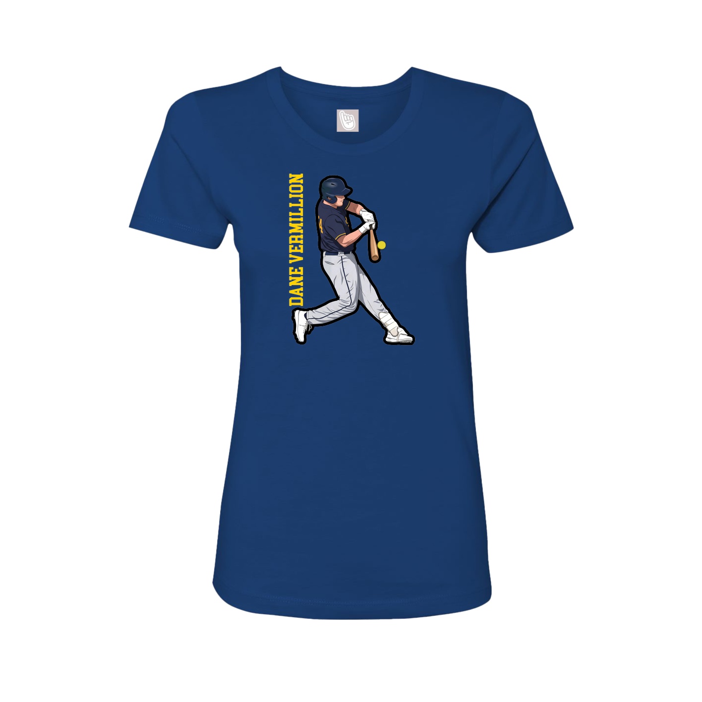 Fitted Women's Tee — Name Vertical in Royal