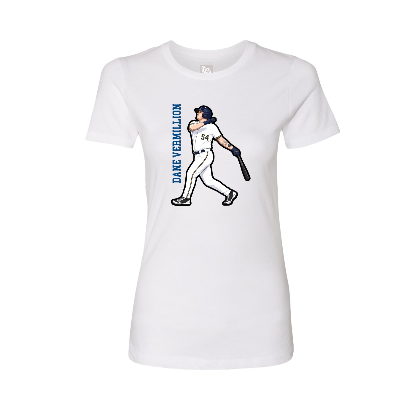 Fitted Women's Tee — Name Vertical in White