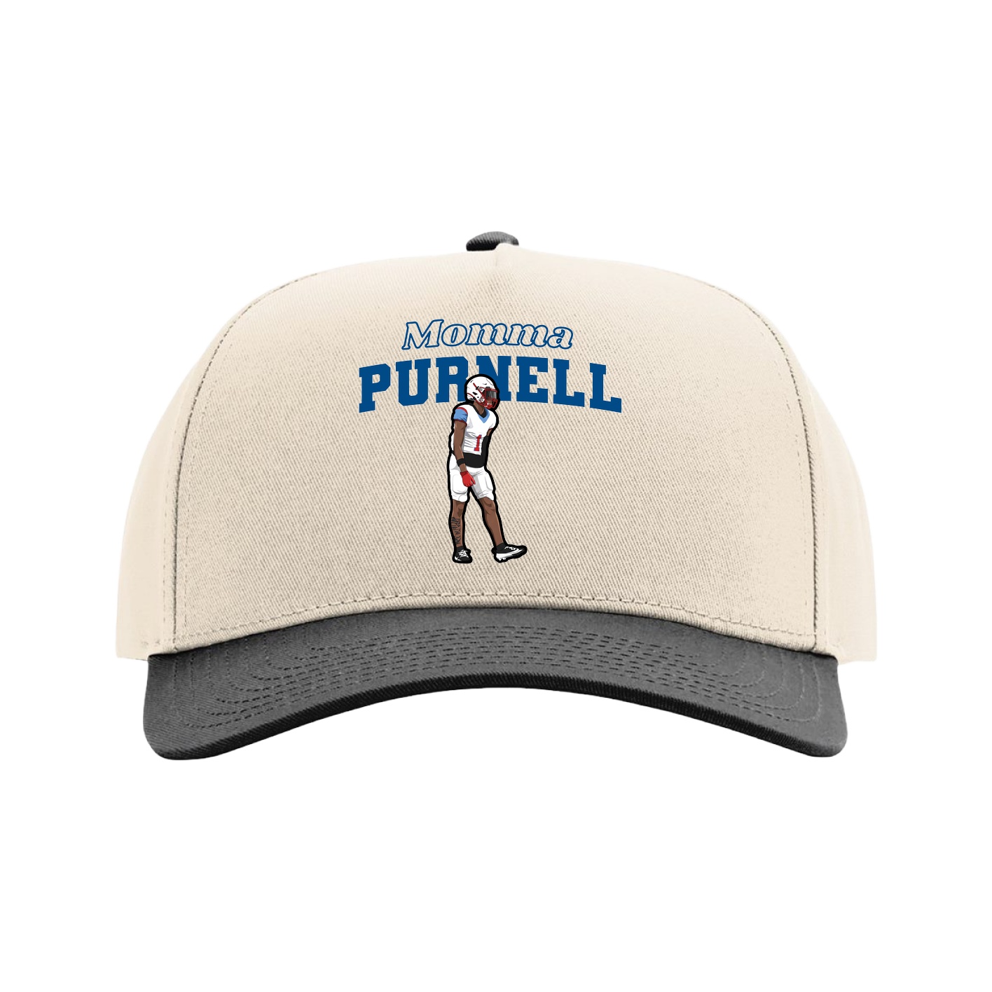 Full Fabric Five-Panel Champ Cap — Mothers Day Block in Cream/Black