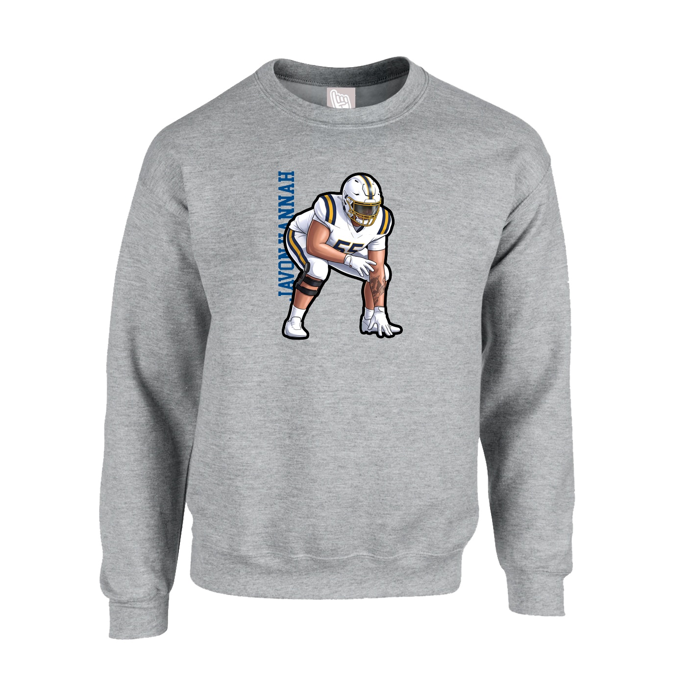 Fleece Crew — Name Vertical in Grey