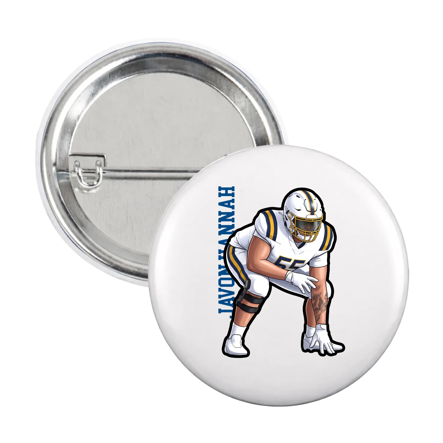 Game Day Button — Name Vertical in White