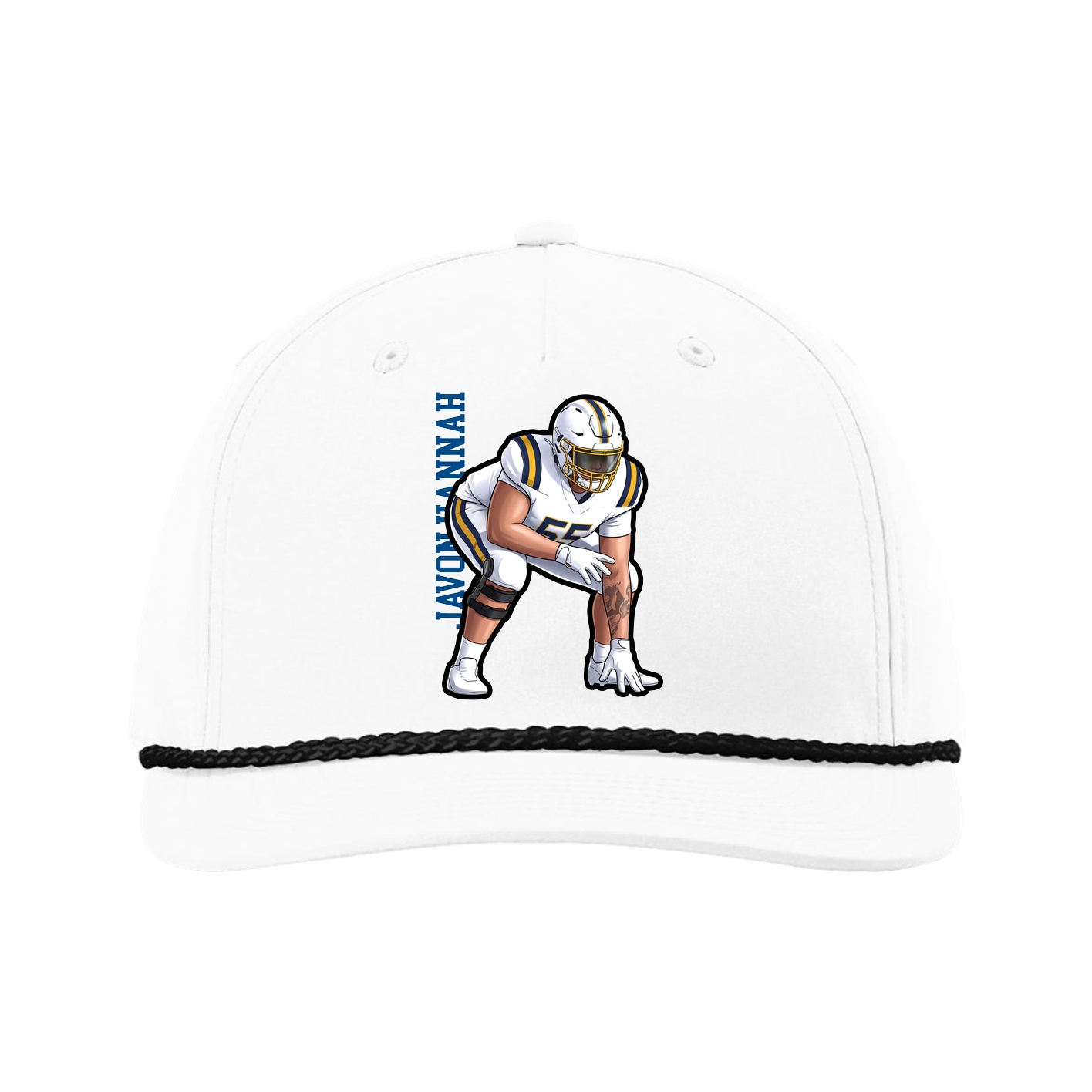Five-Panel Classic Rope Cap — Name Vertical in White