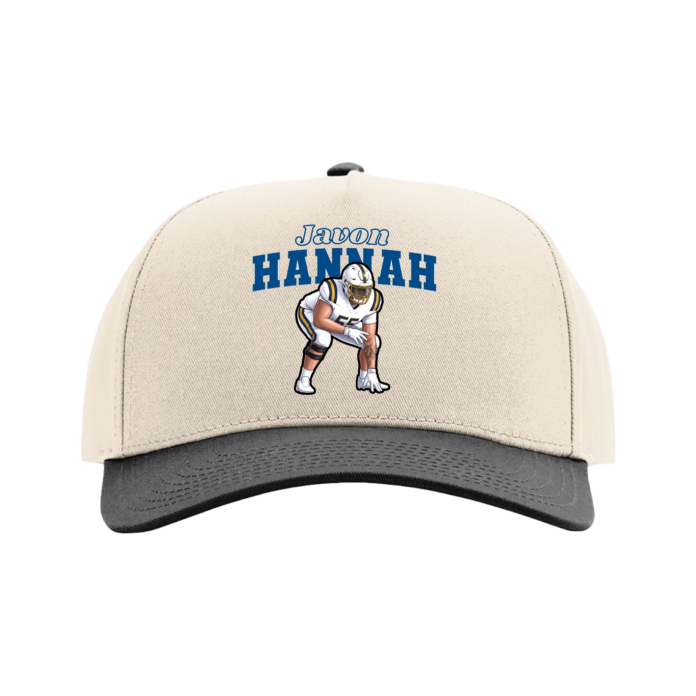 Full Fabric Five-Panel Champ Cap — Name Arch in Cream/Black