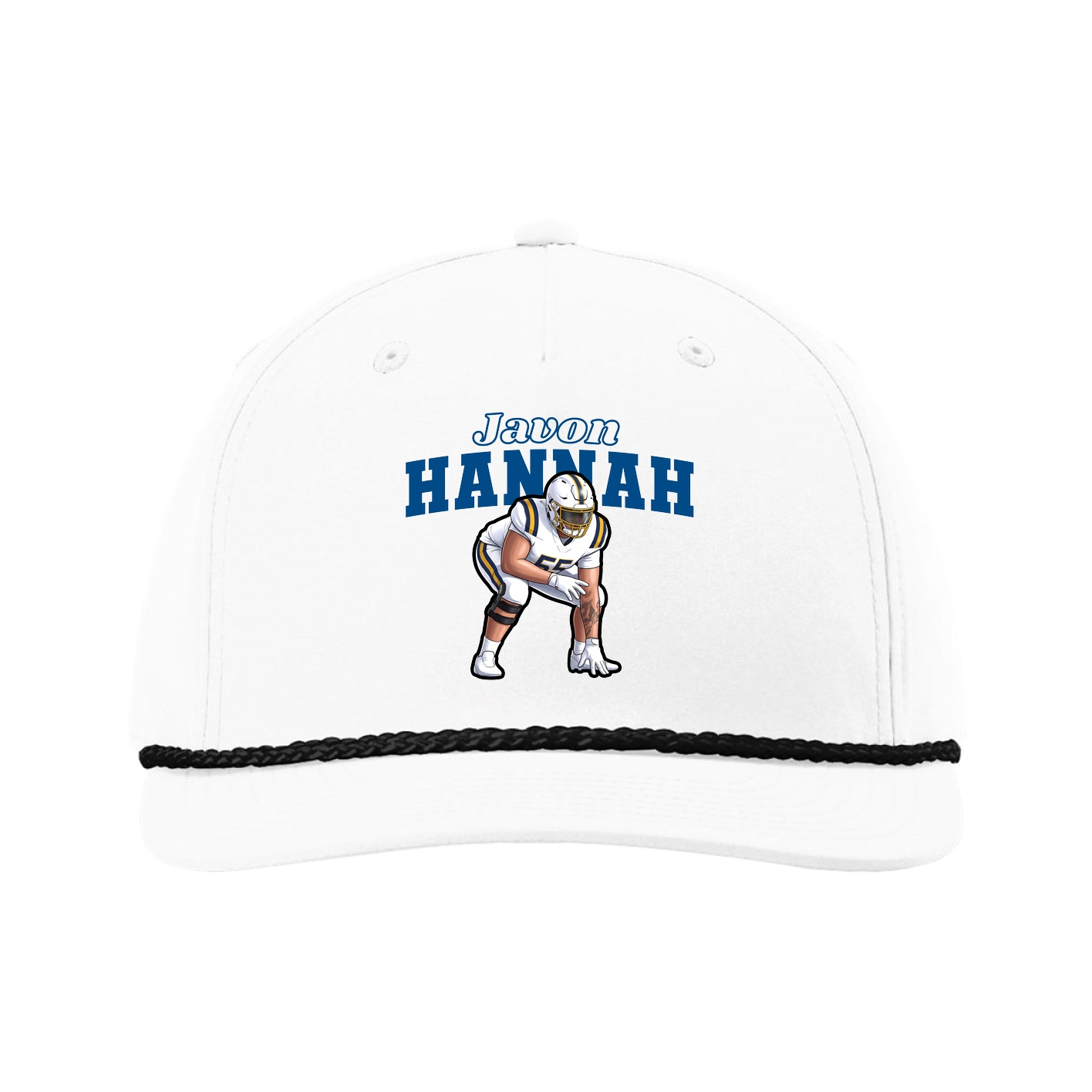 Five-Panel Classic Rope Cap — Name Arch in White