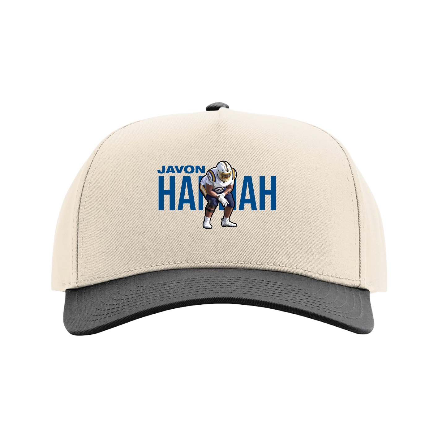 Full Fabric Five-Panel Champ Cap — Player Name in Cream/Black