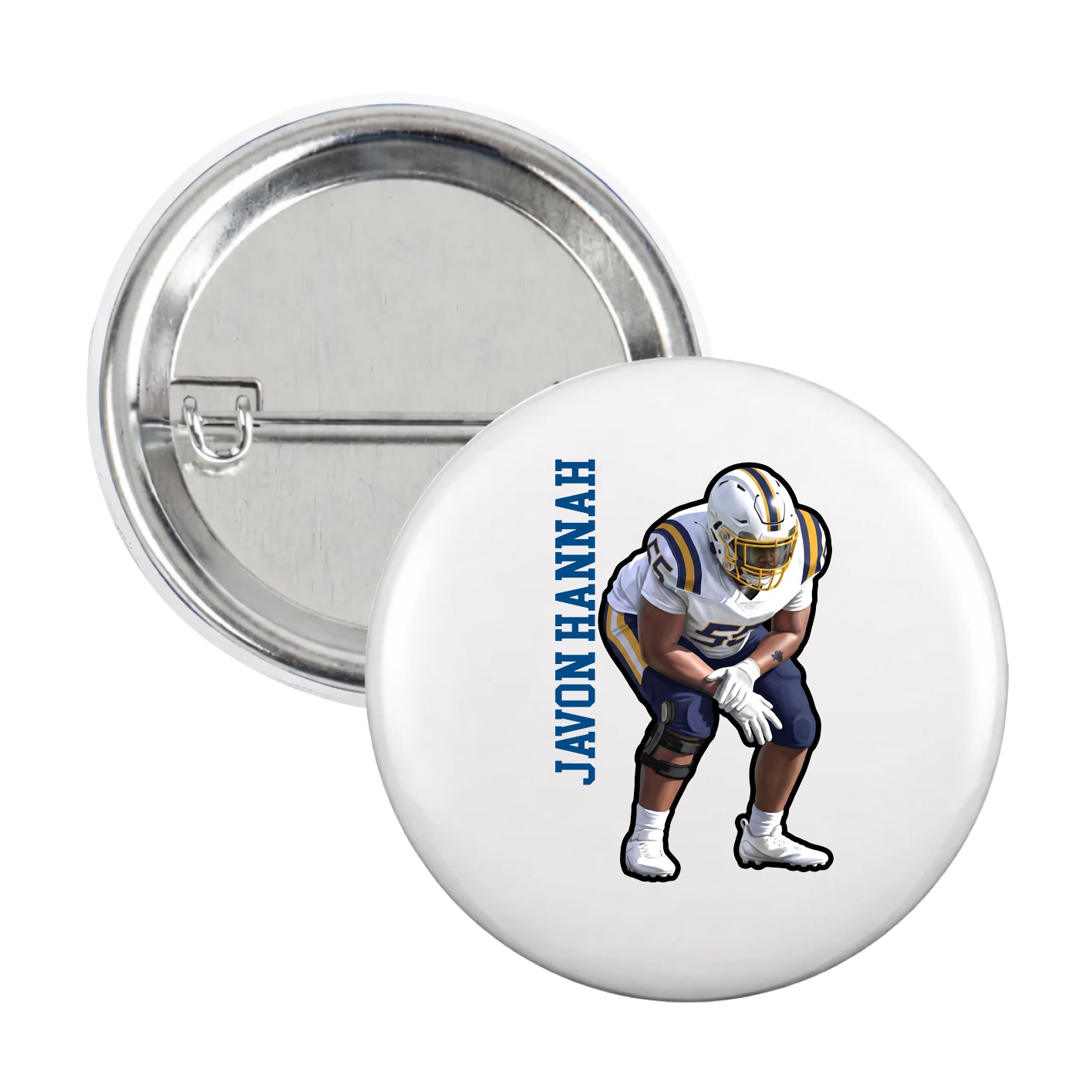 Game Day Button — Name Vertical in White