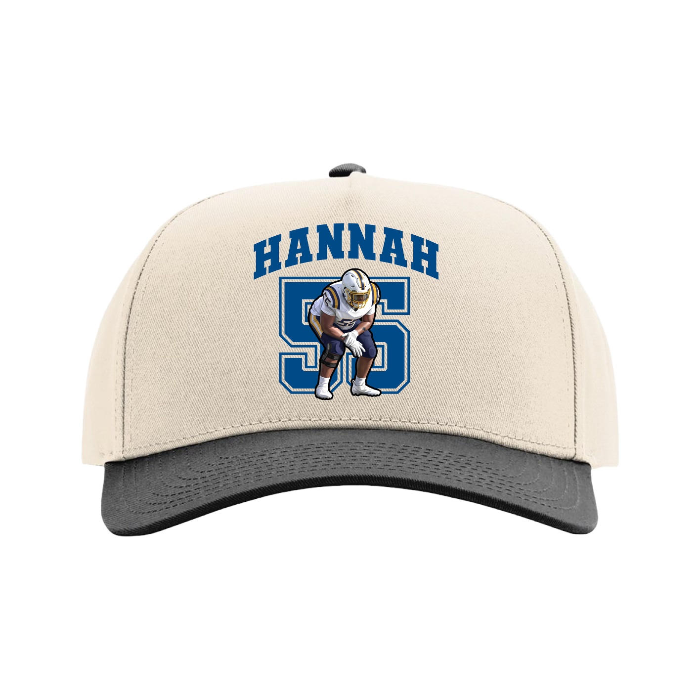 Full Fabric Five-Panel Champ Cap — Number in Cream/Black