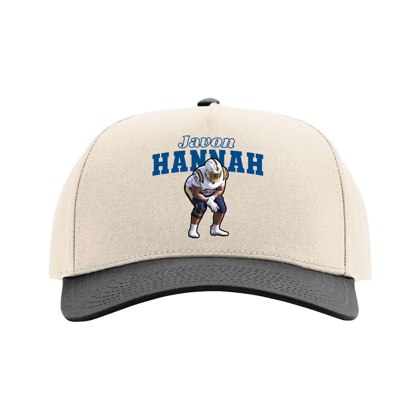 Full Fabric Five-Panel Champ Cap — Name Arch in Cream/Black