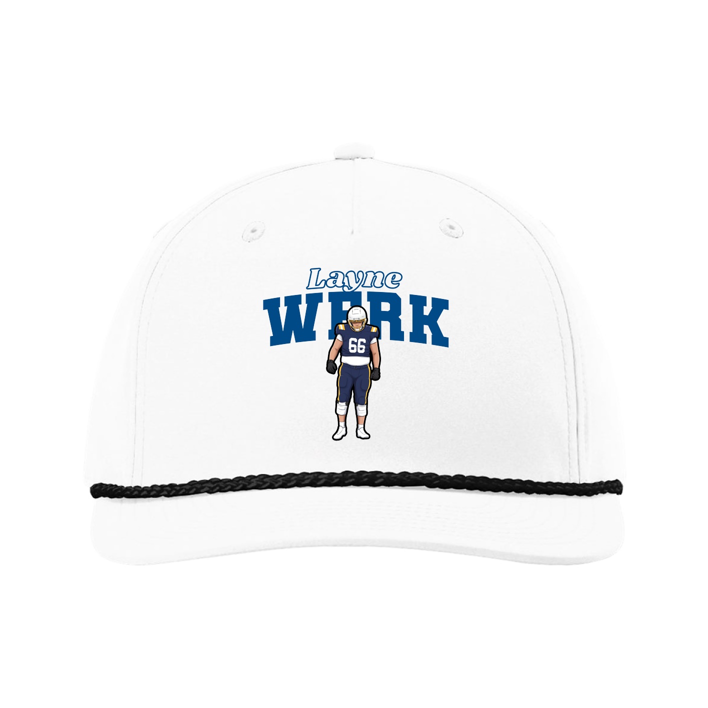 Five-Panel Classic Rope Cap — Name Arch in White