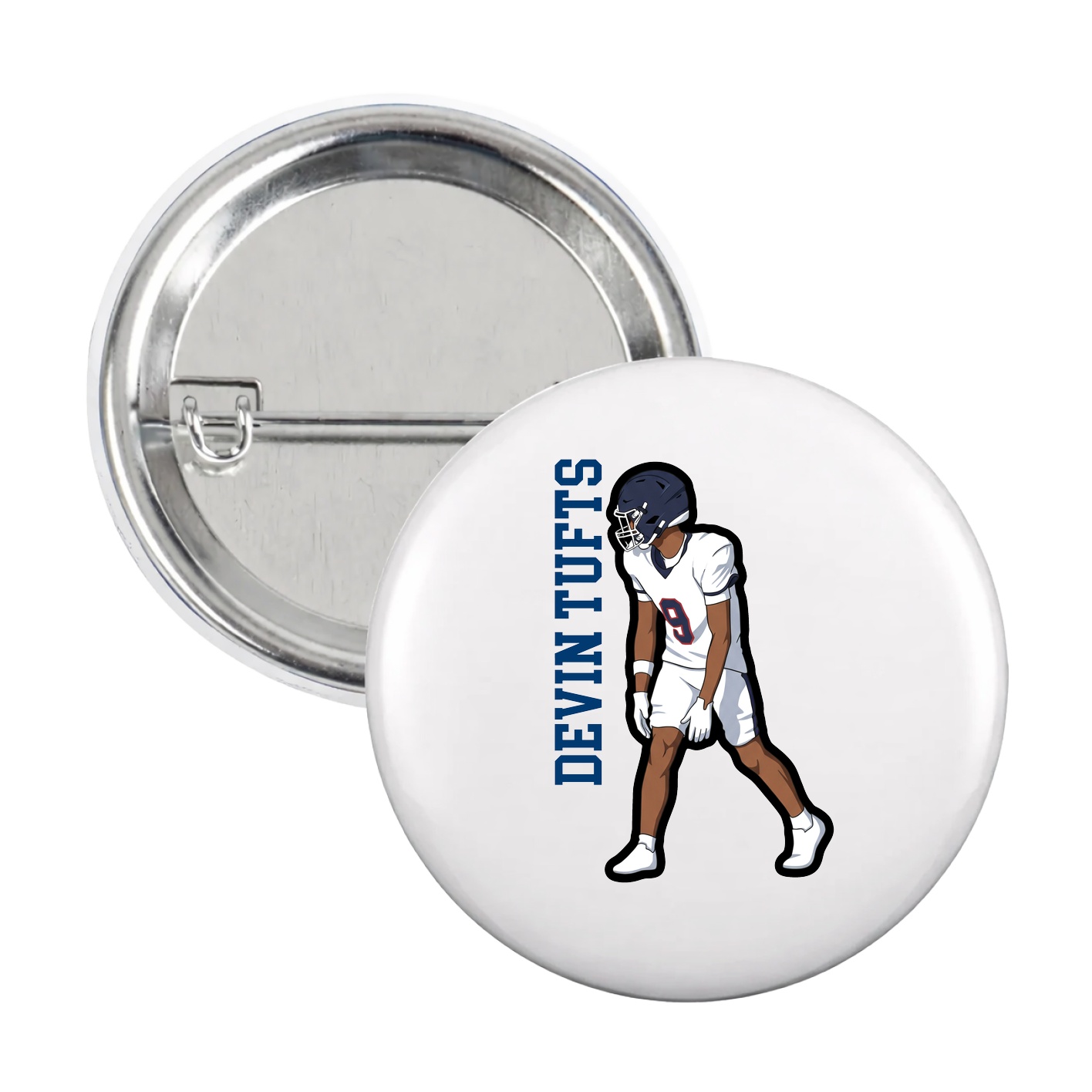 Game Day Button — Name Vertical in White