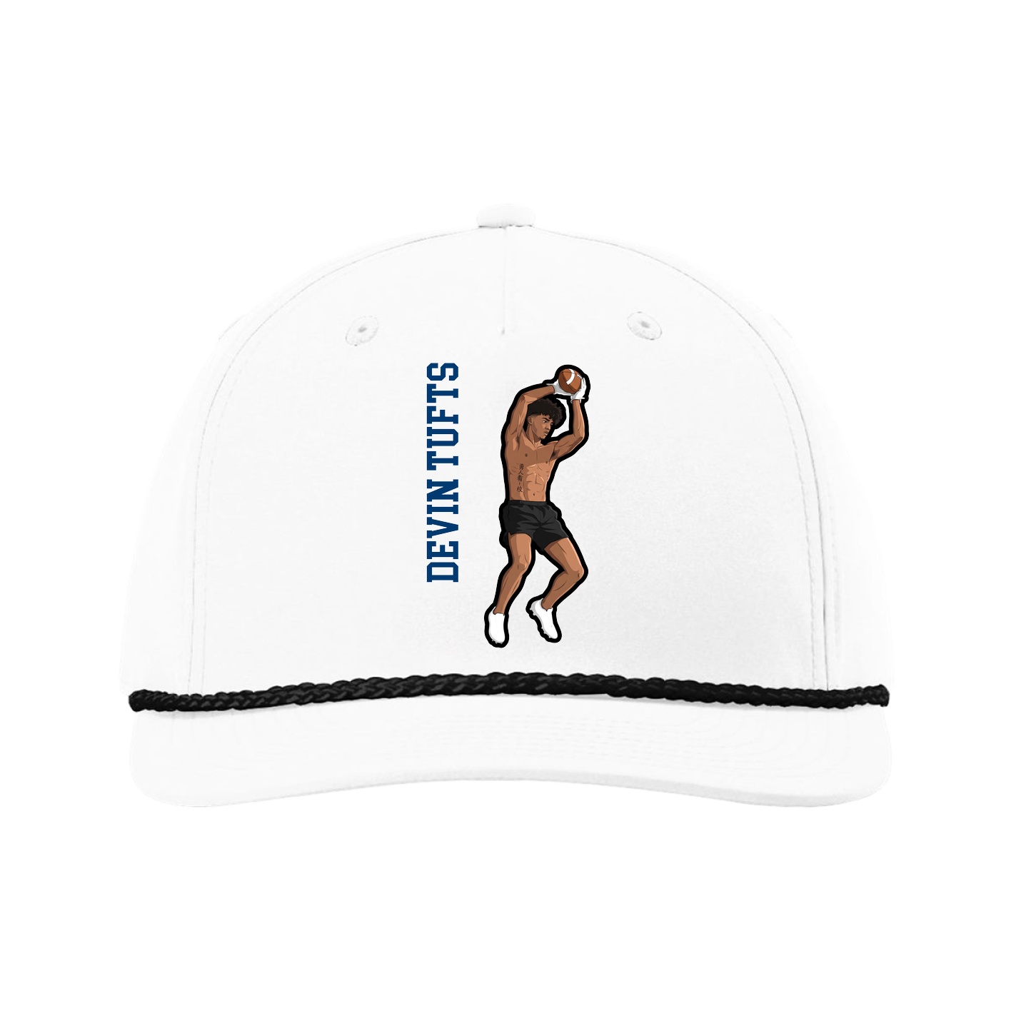 Five-Panel Classic Rope Cap — Name Vertical in White