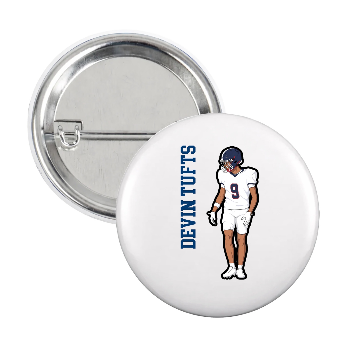 Game Day Button — Name Vertical in White