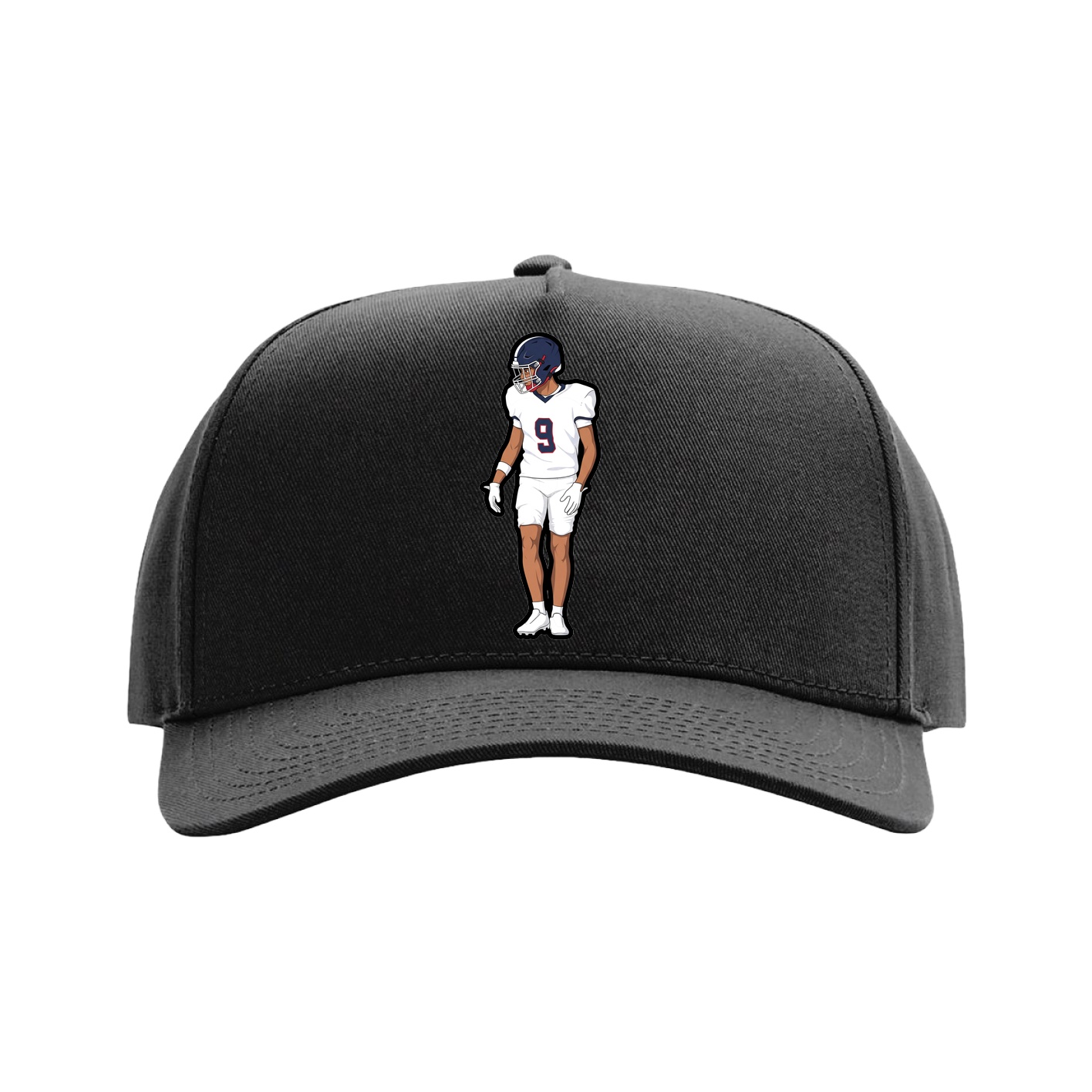 Full Fabric Five-Panel Champ Cap — Name Vertical in Black