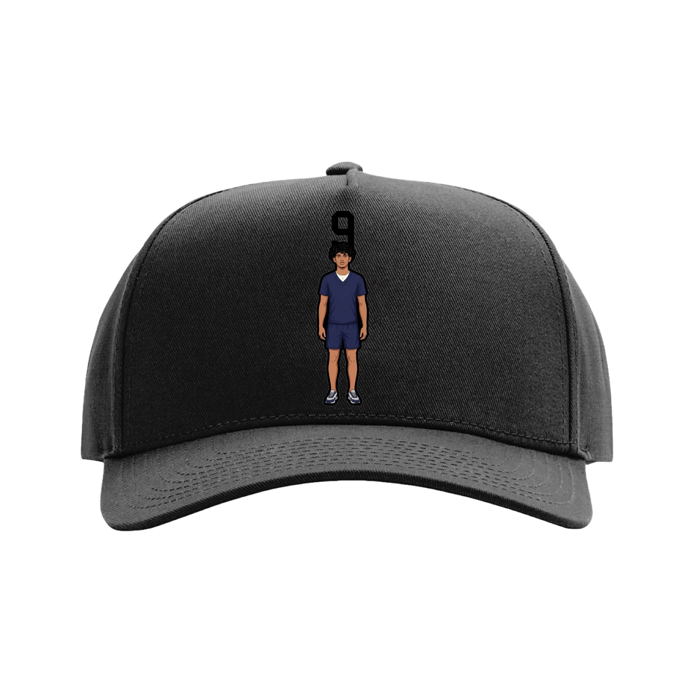 Full Fabric Five-Panel Champ Cap — Number Top in Black