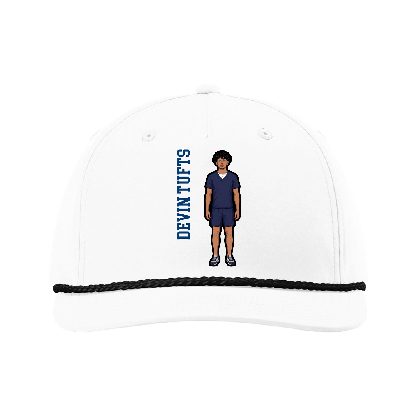 Five-Panel Classic Rope Cap — Name Vertical in White