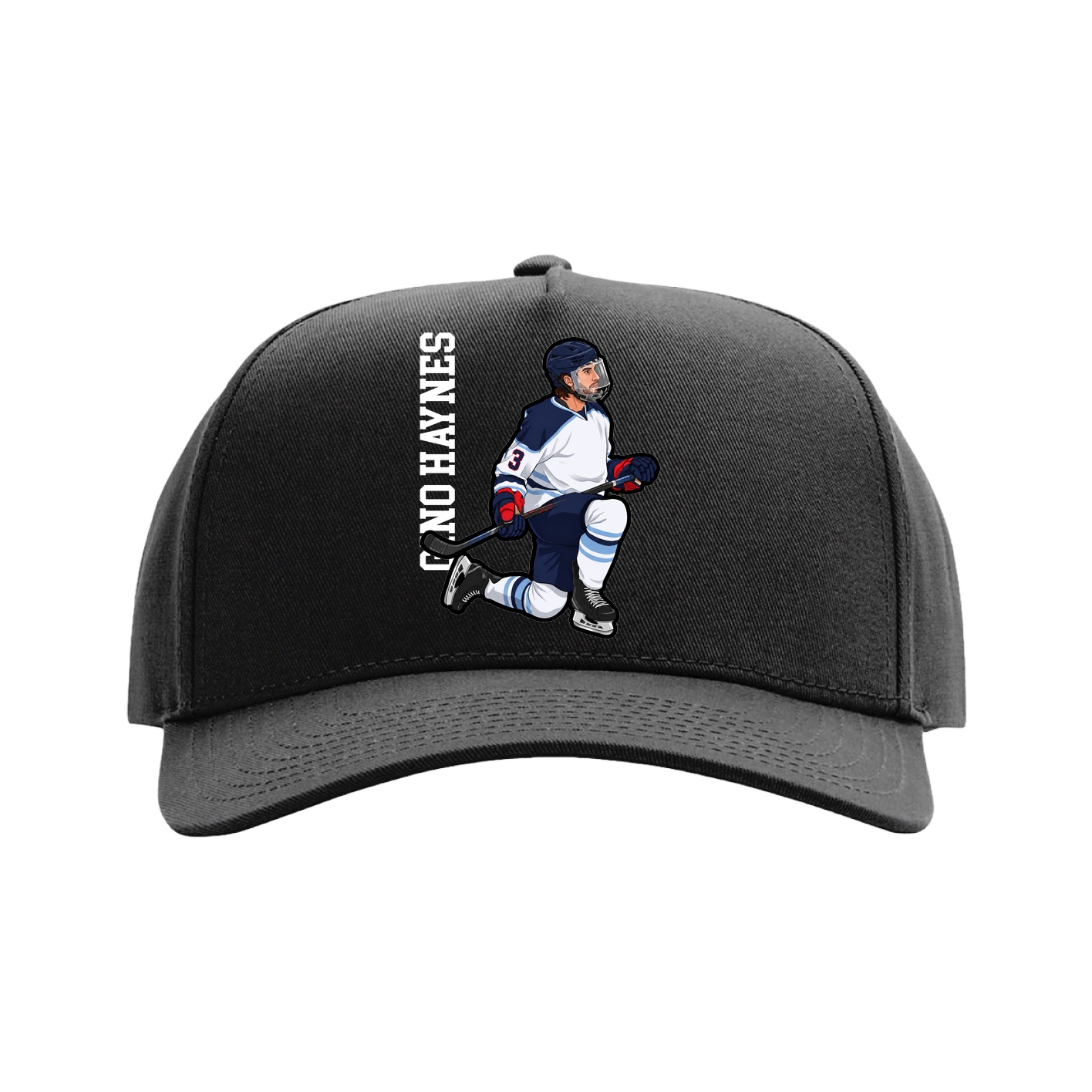 Full Fabric Five-Panel Champ Cap — Name Vertical in Black
