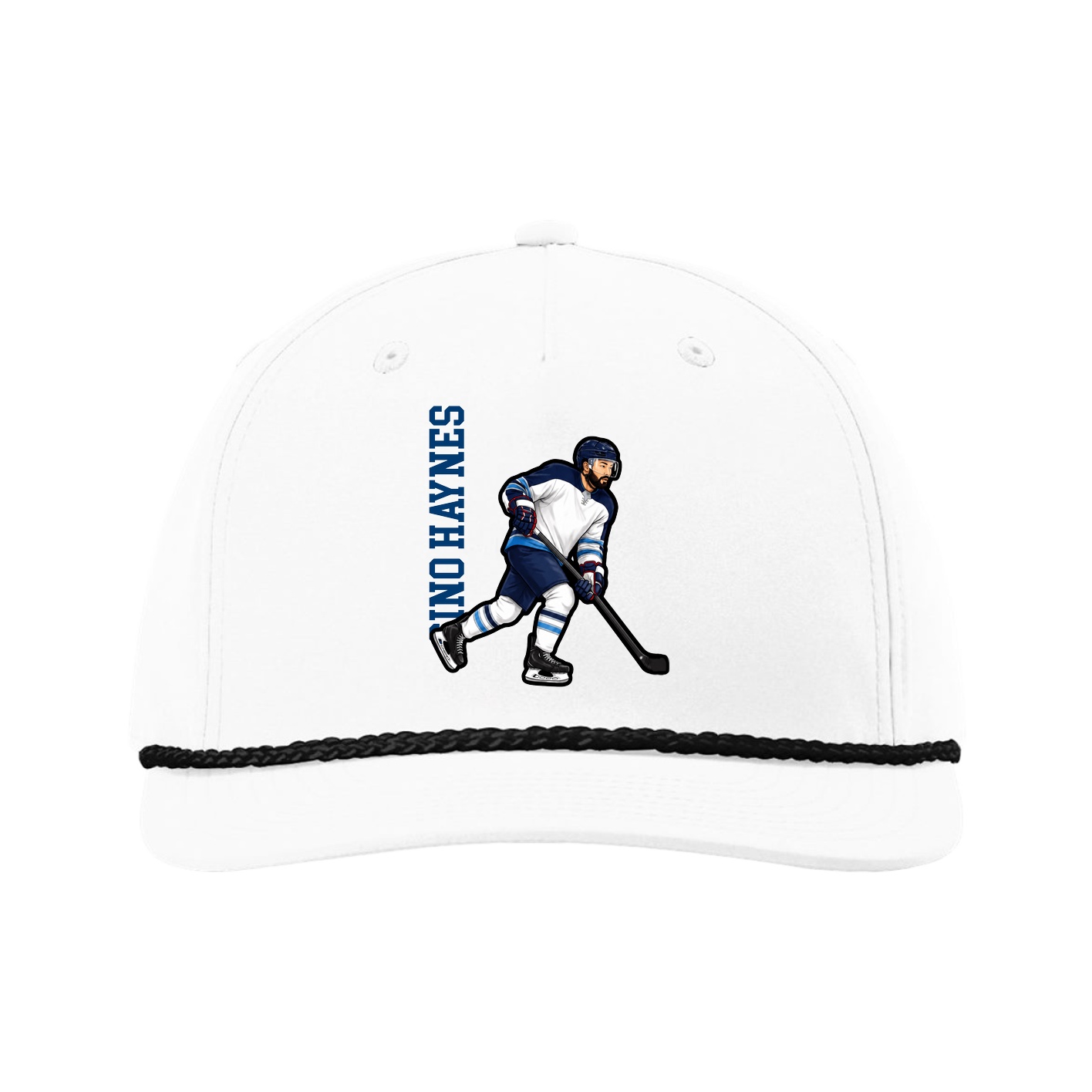 Five-Panel Classic Rope Cap — Name Vertical in White