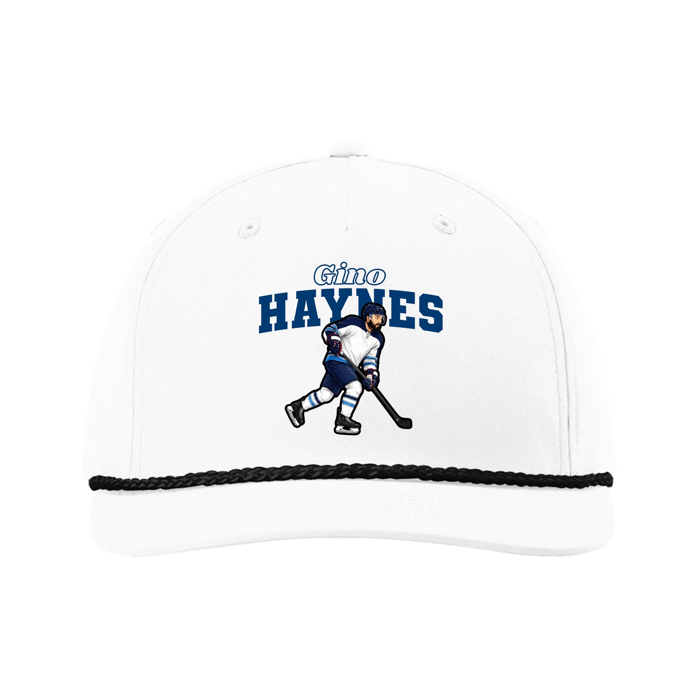 Five-Panel Classic Rope Cap — Name Arch in White