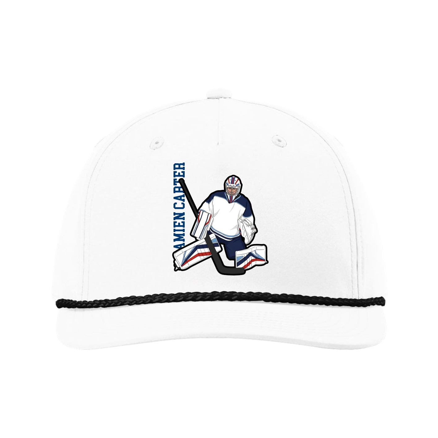 Five-Panel Classic Rope Cap — Name Vertical in White