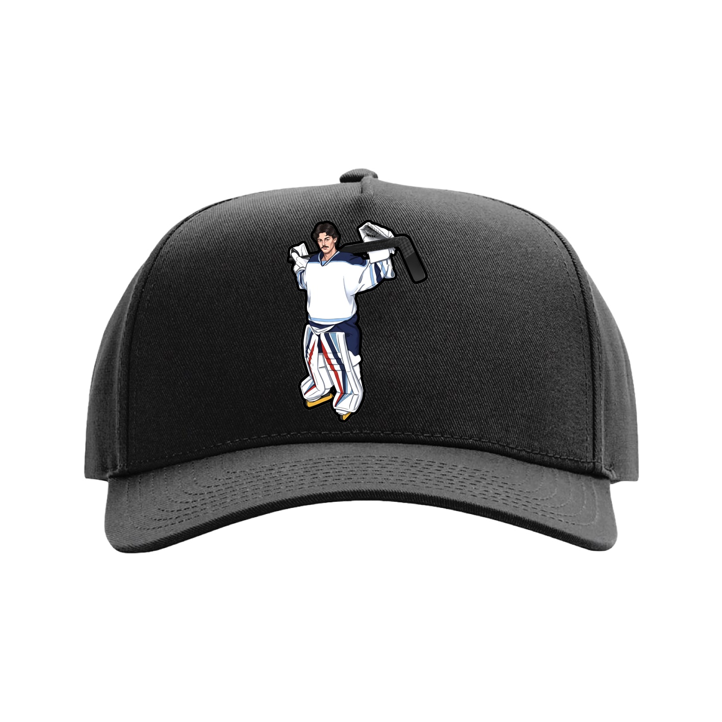 Full Fabric Five-Panel Champ Cap — Name Vertical in Black
