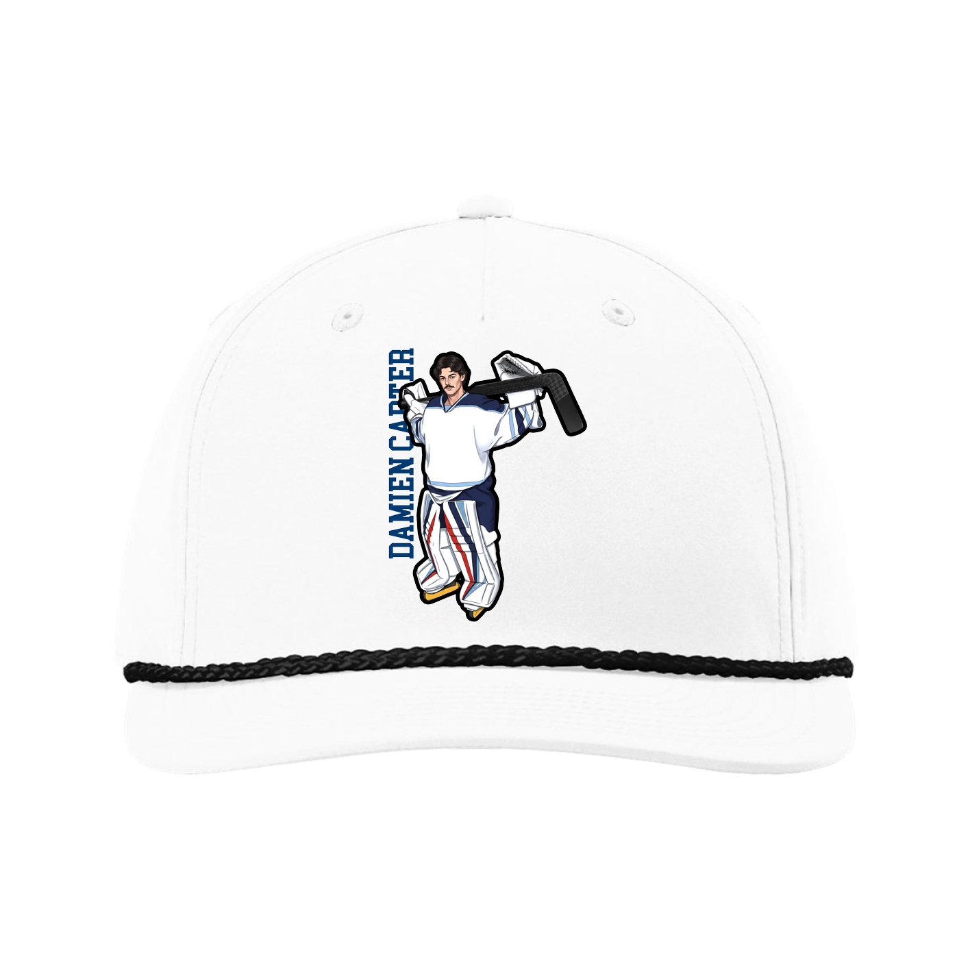 Five-Panel Classic Rope Cap — Name Vertical in White