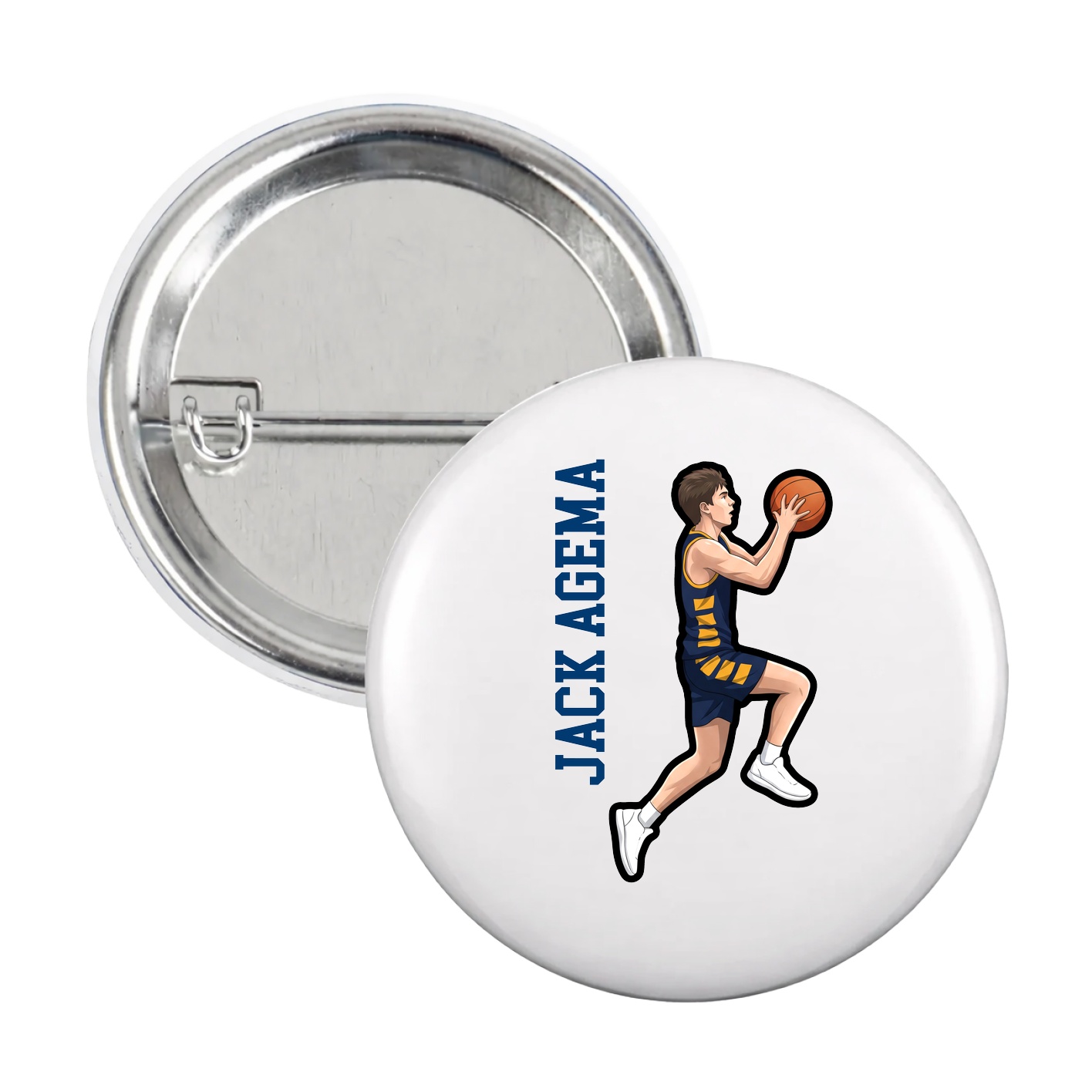 Game Day Button — Name Vertical in White