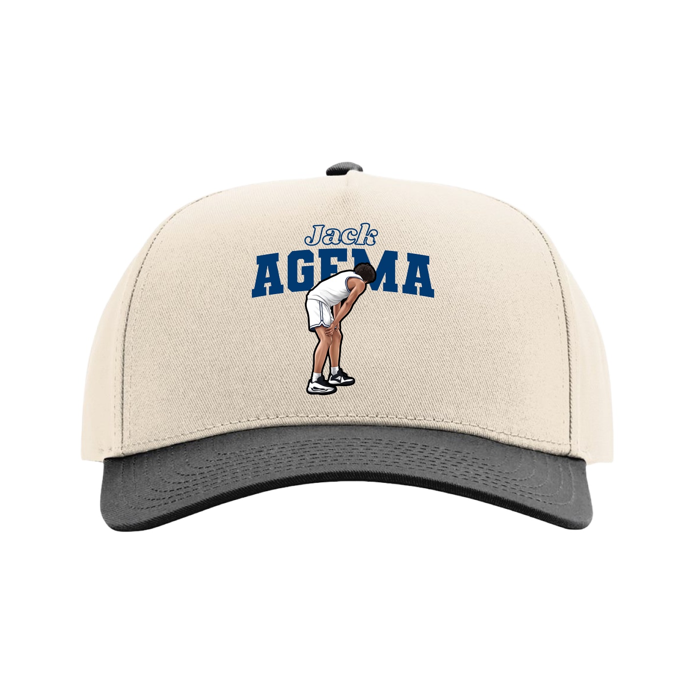 Full Fabric Five-Panel Champ Cap — Name Arch in Cream/Black
