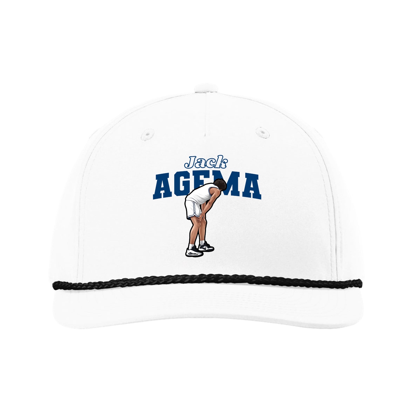 Five-Panel Classic Rope Cap — Name Arch in White