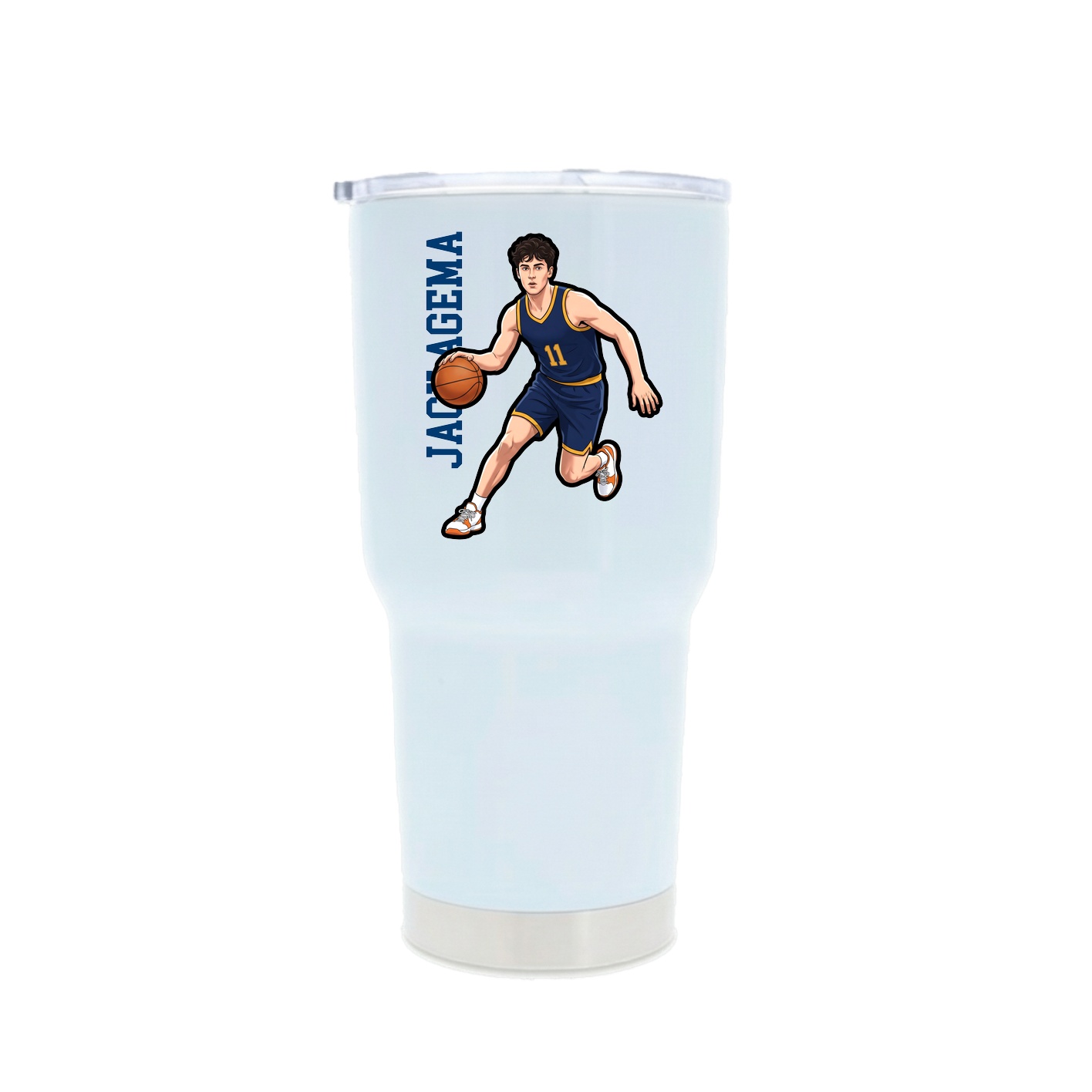 30oz Stainless Steel Tumbler — Name Vertical in White