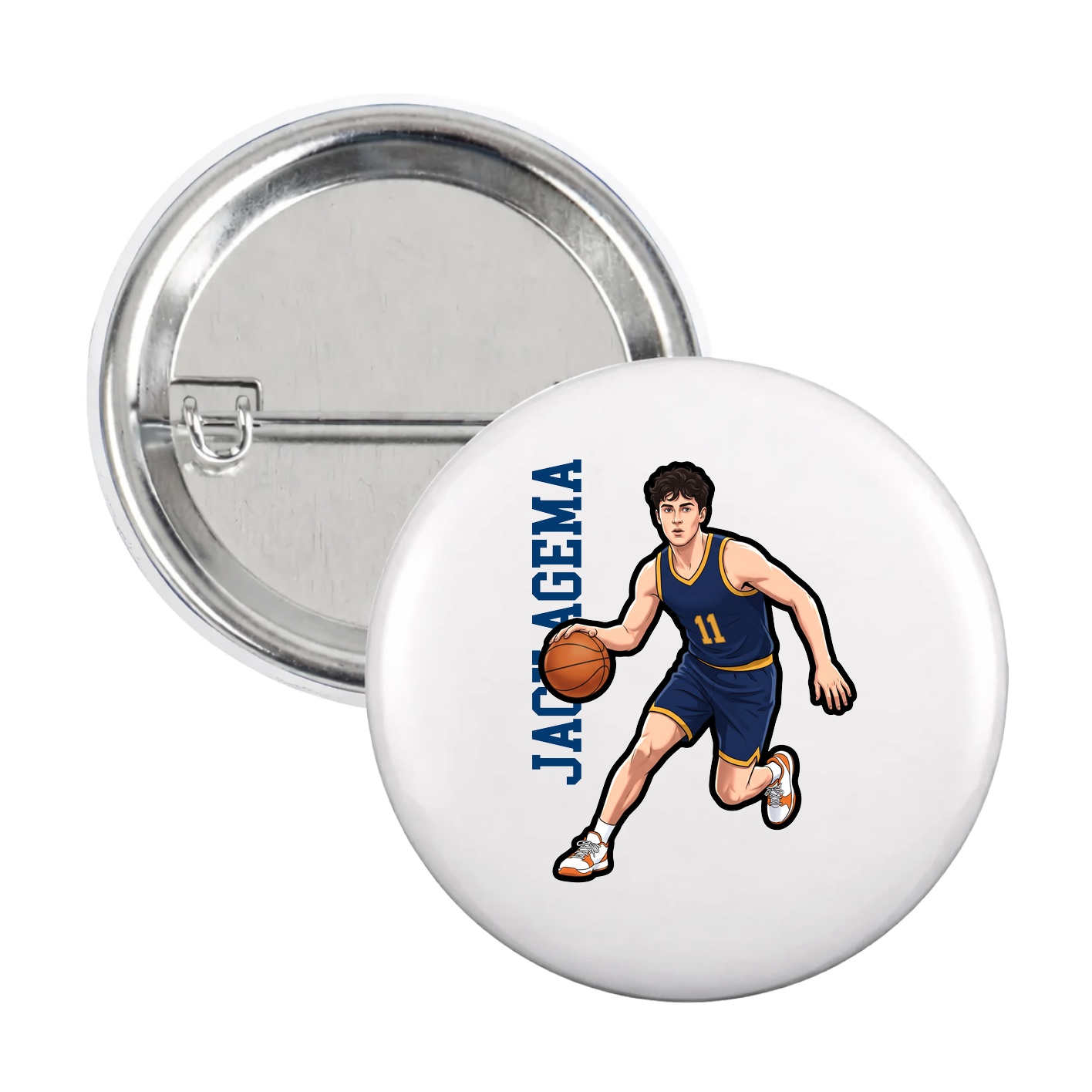 Game Day Button — Name Vertical in White
