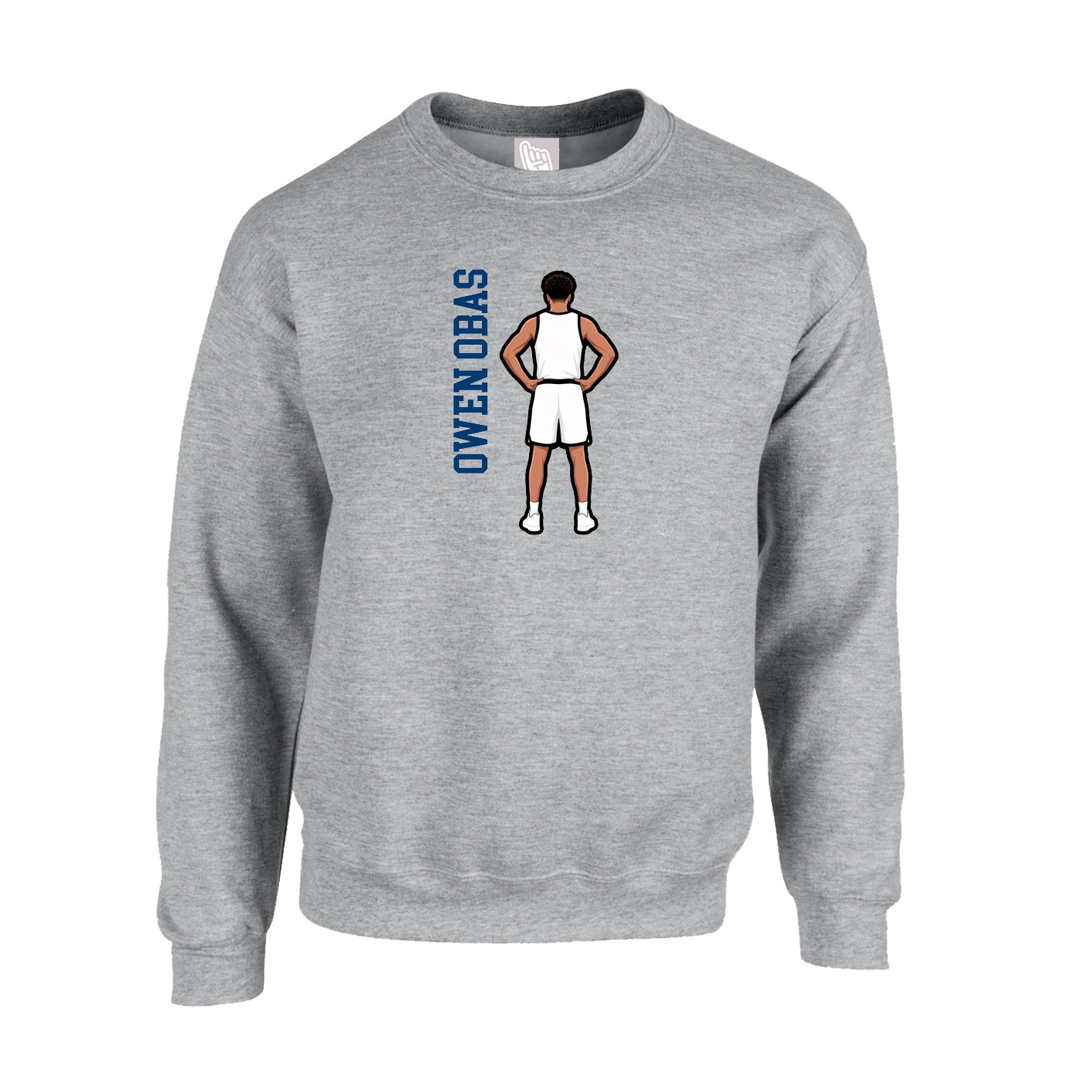 Fleece Crew — Name Vertical in Grey