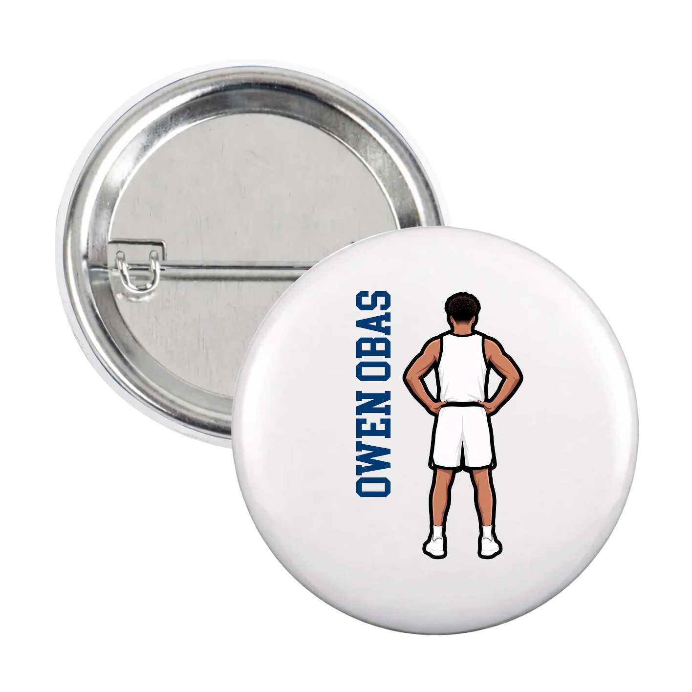 Game Day Button — Name Vertical in White