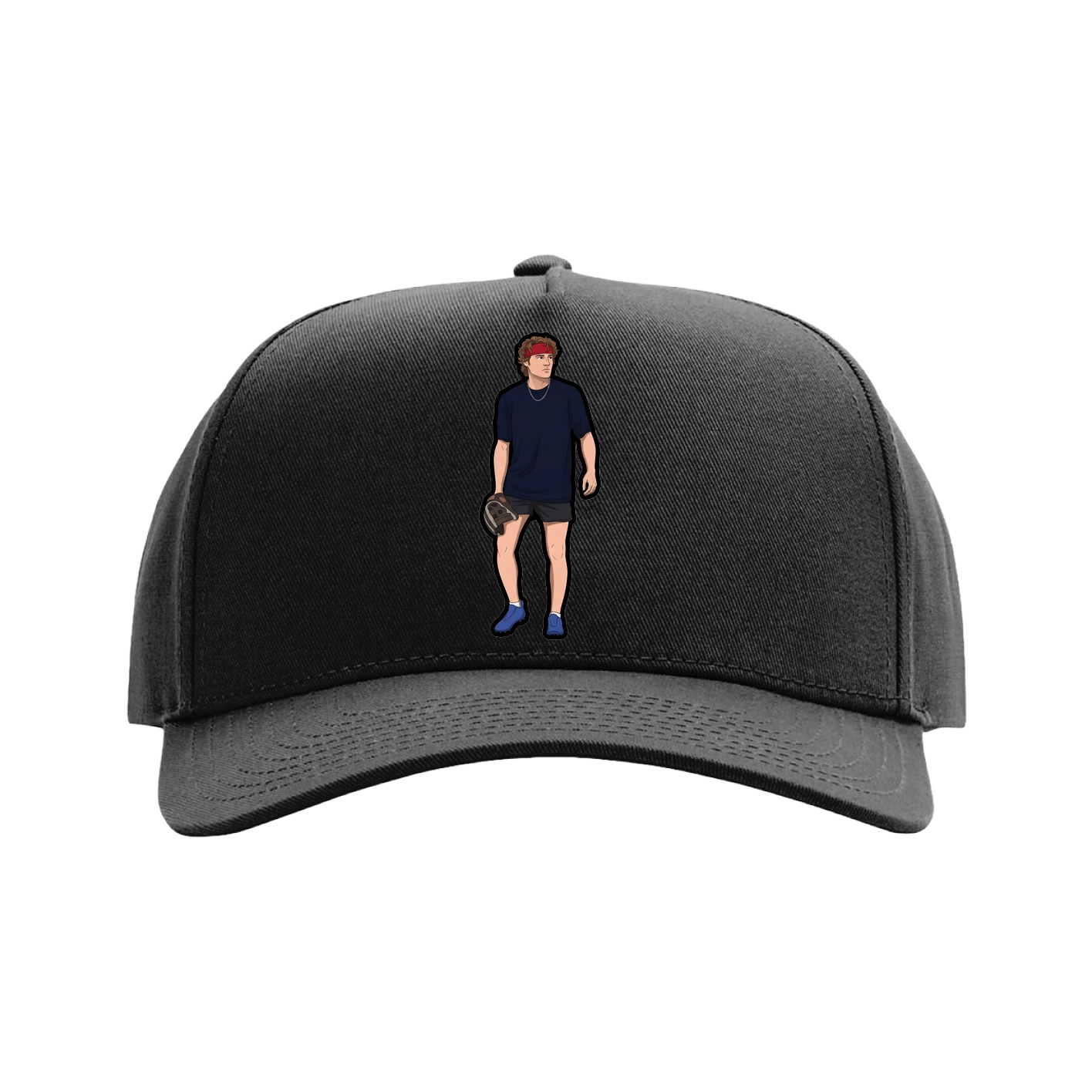 Full Fabric Five-Panel Champ Cap — Name Vertical in Black