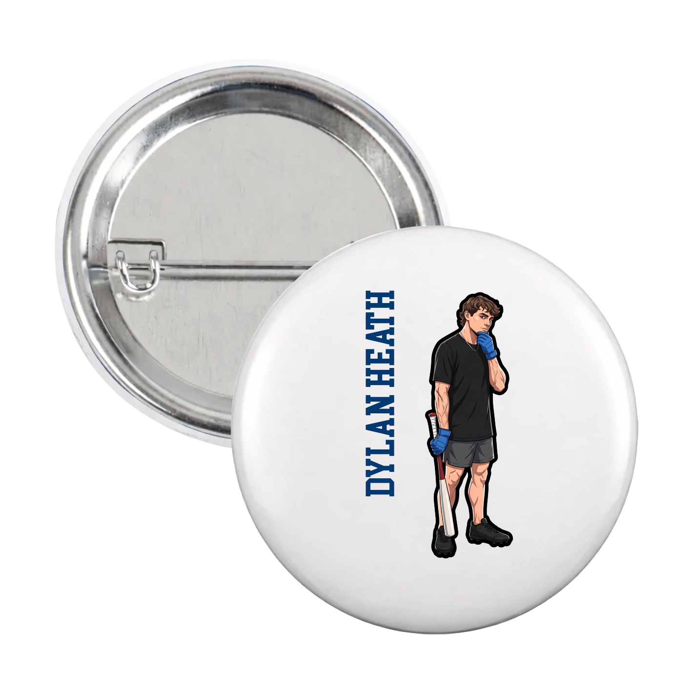 Game Day Button — Name Vertical in White