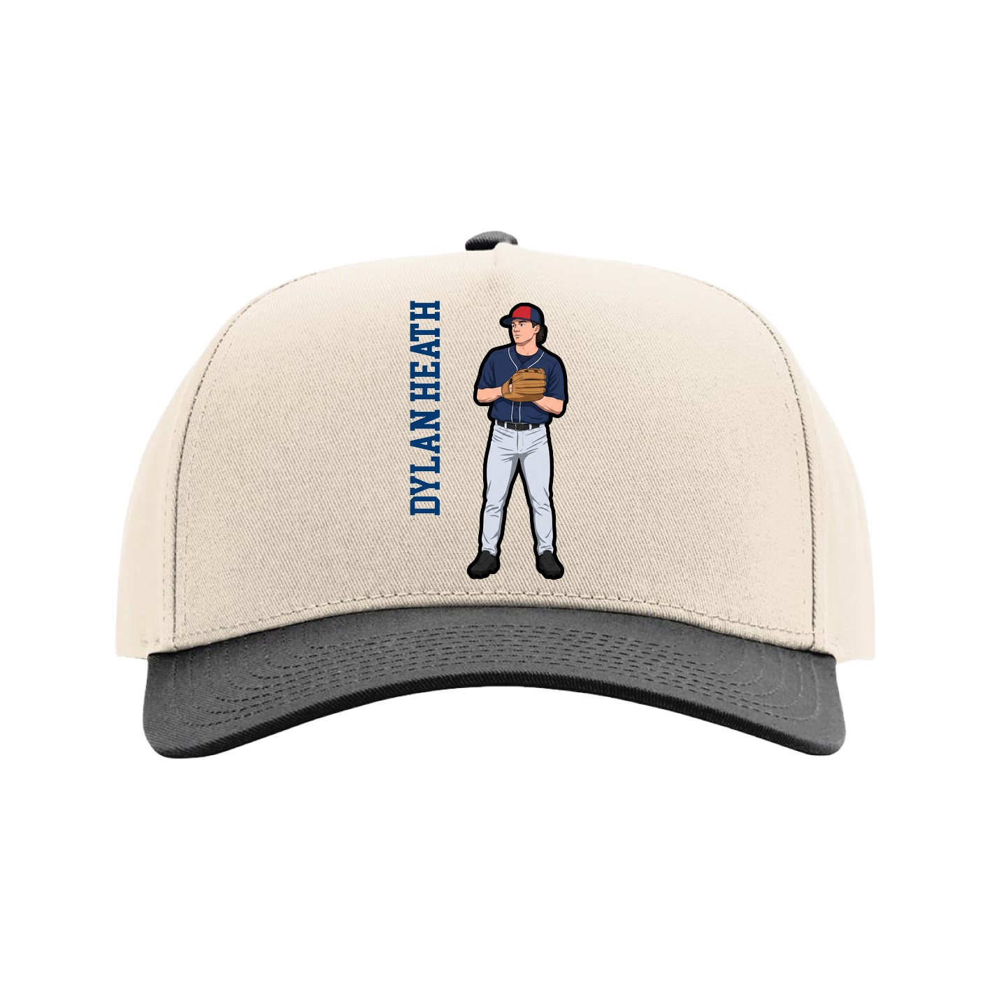 Full Fabric Five-Panel Champ Cap — Name Vertical in Cream/Black