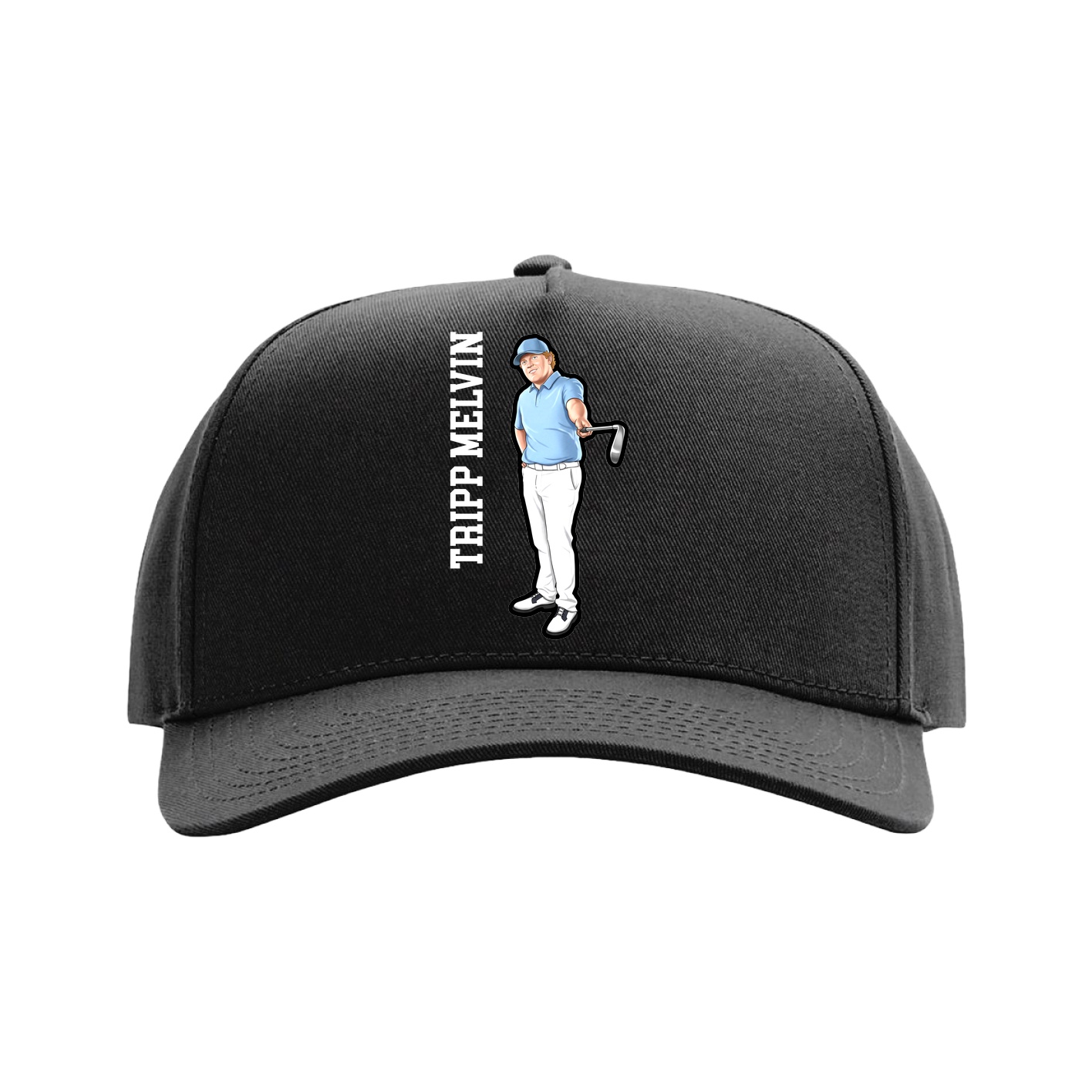 Full Fabric Five-Panel Champ Cap — Name Vertical in Black