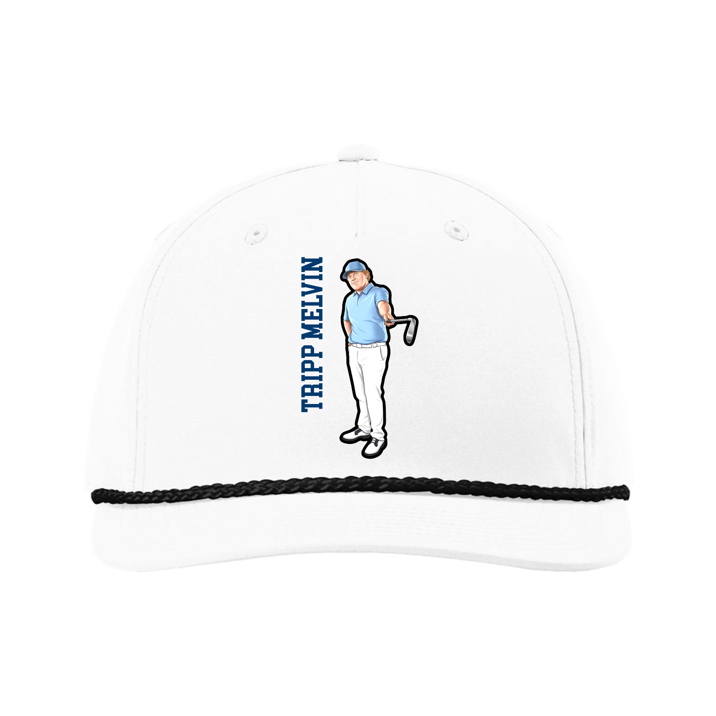 Five-Panel Classic Rope Cap — Name Vertical in White
