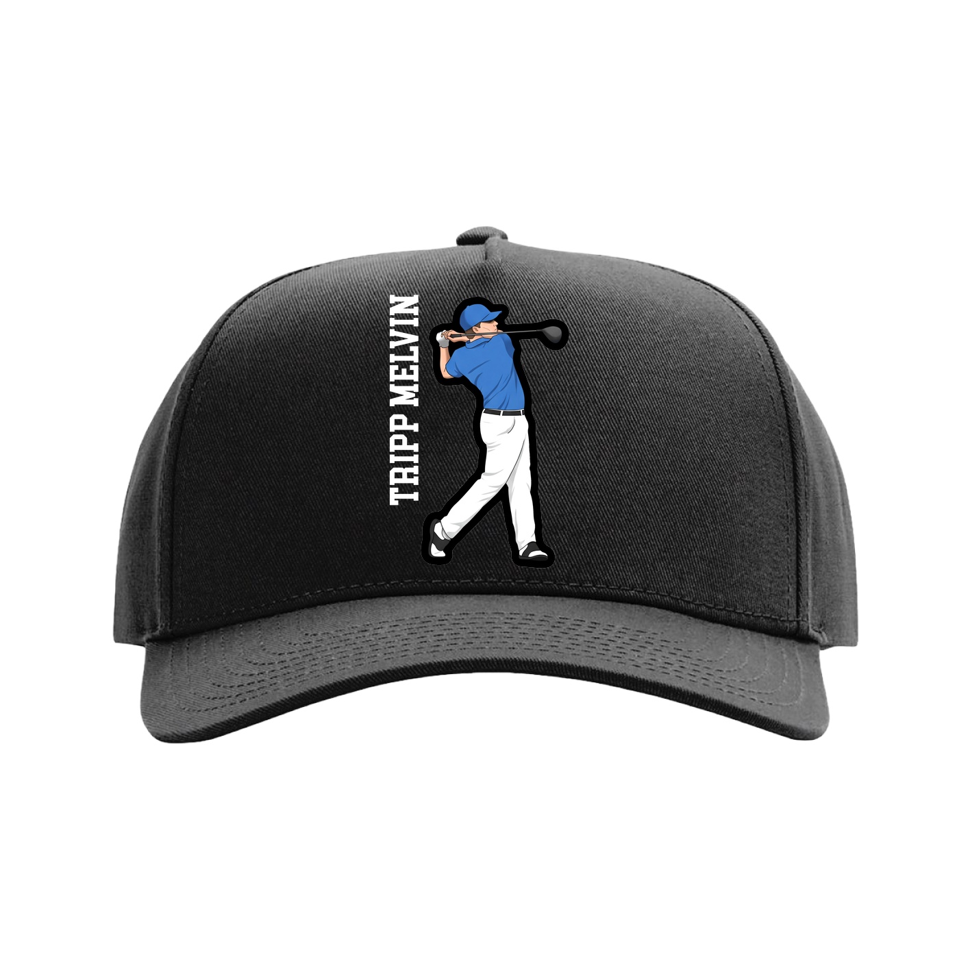 Full Fabric Five-Panel Champ Cap — Name Vertical in Black