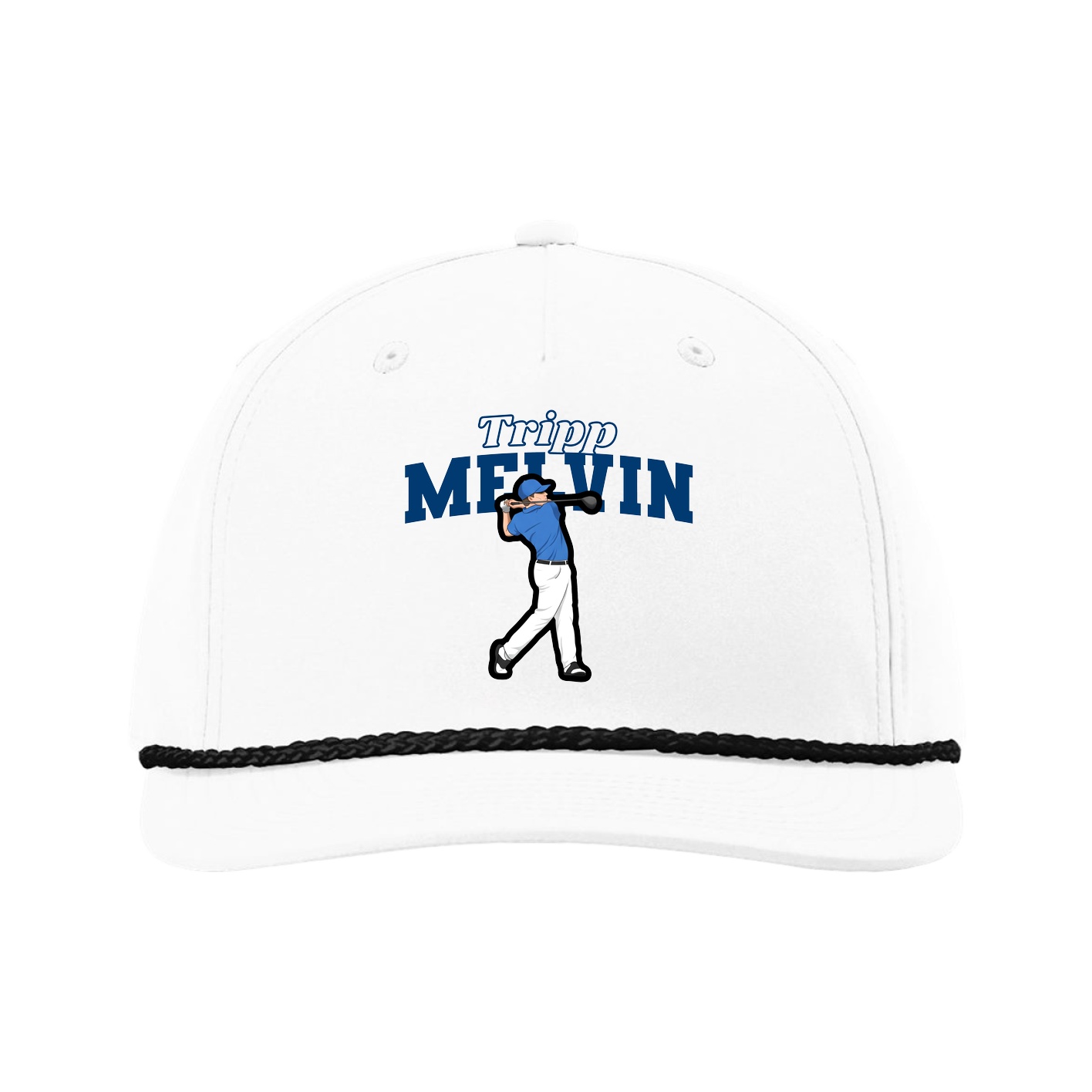 Five-Panel Classic Rope Cap — Name Arch in White