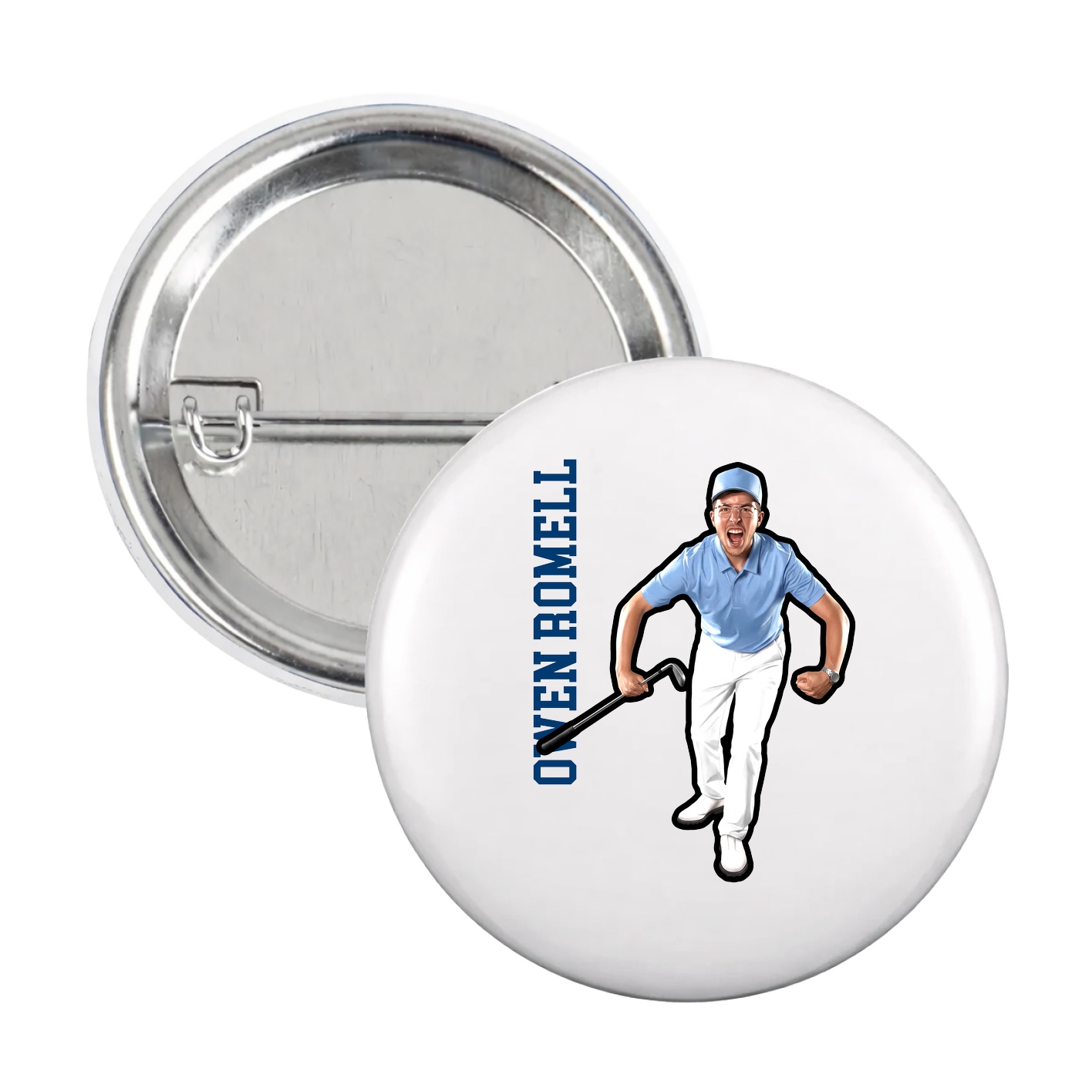 Game Day Button — Name Vertical in White