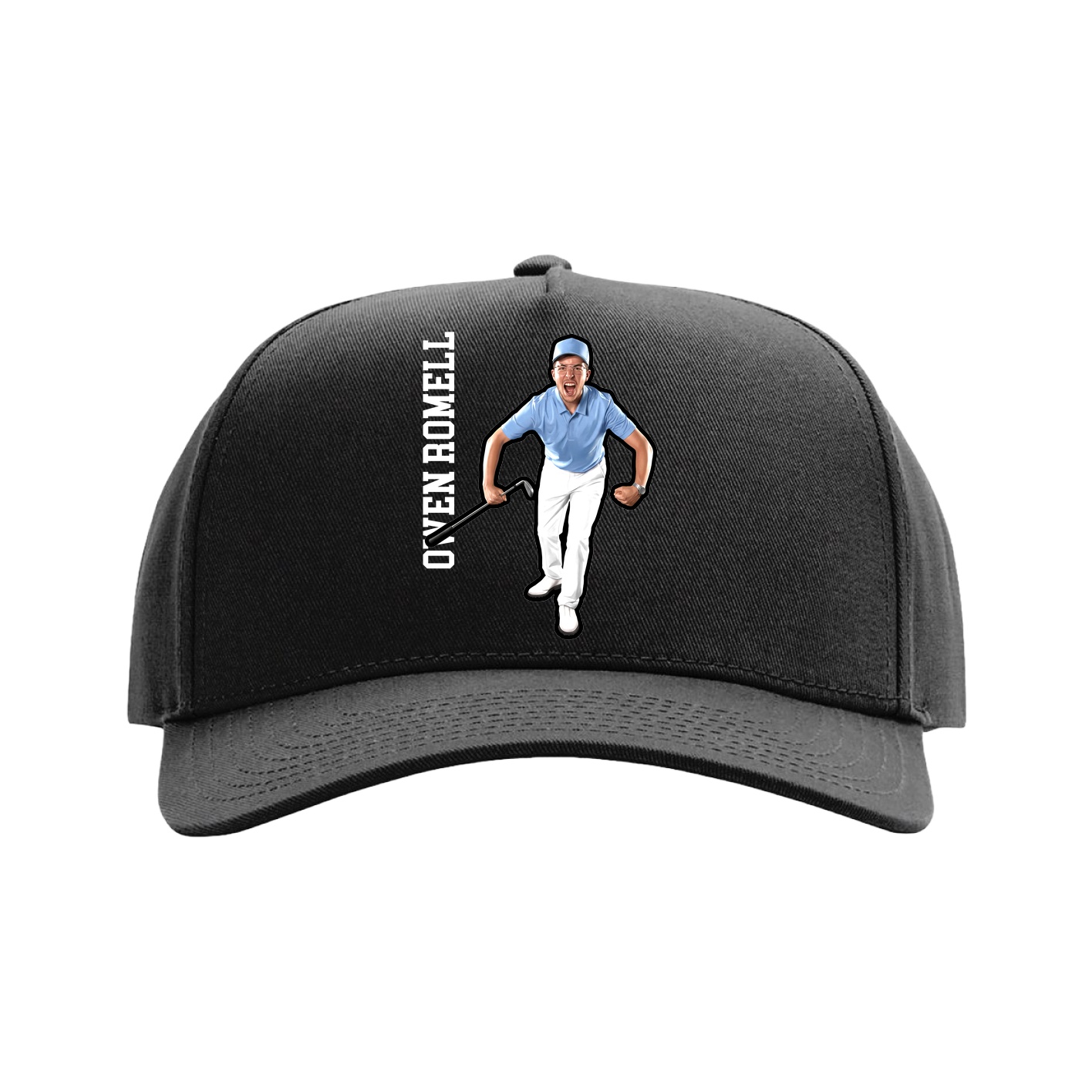 Full Fabric Five-Panel Champ Cap — Name Vertical in Black