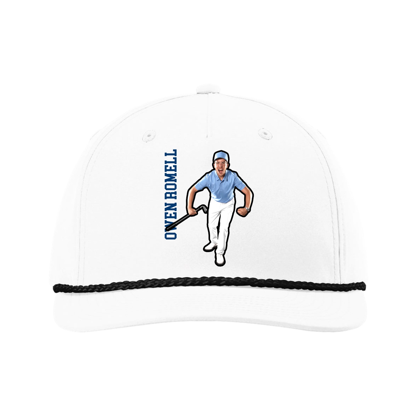 Five-Panel Classic Rope Cap — Name Vertical in White