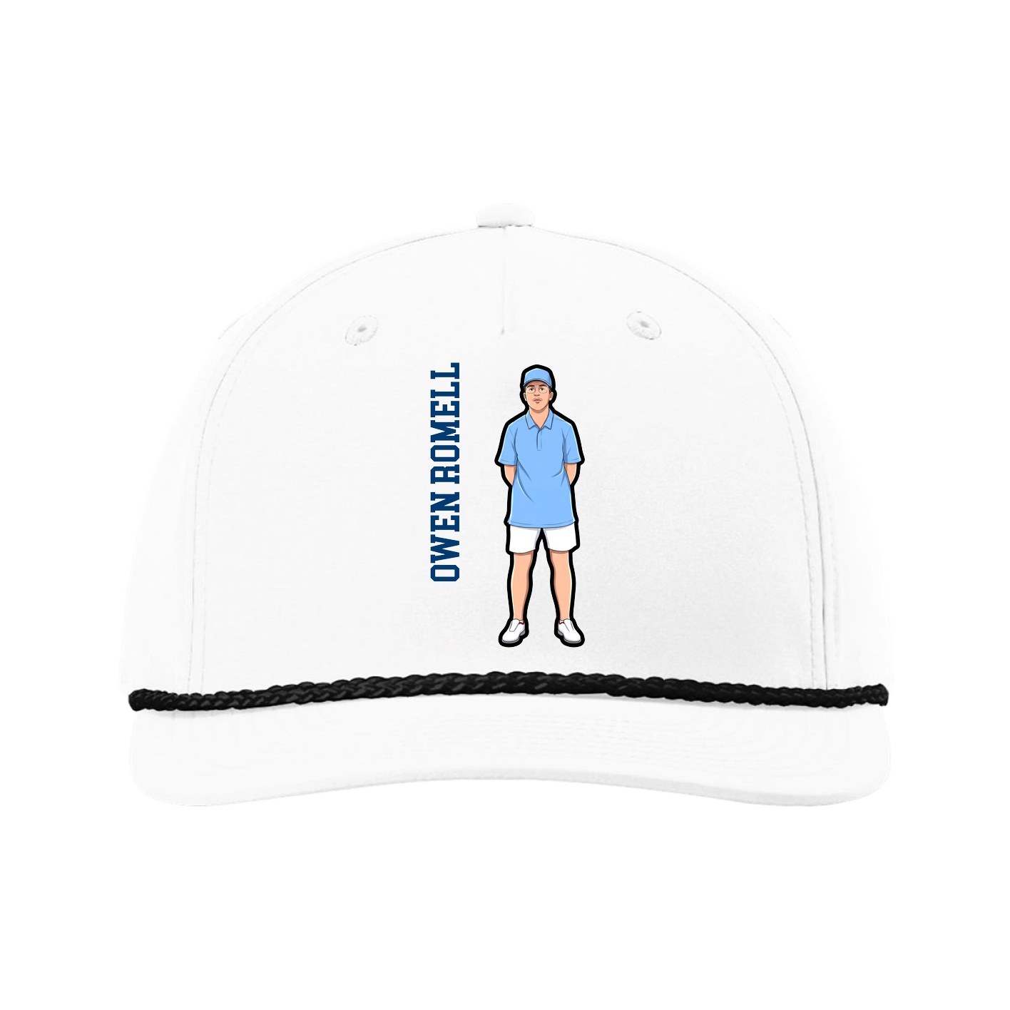 Five-Panel Classic Rope Cap — Name Vertical in White