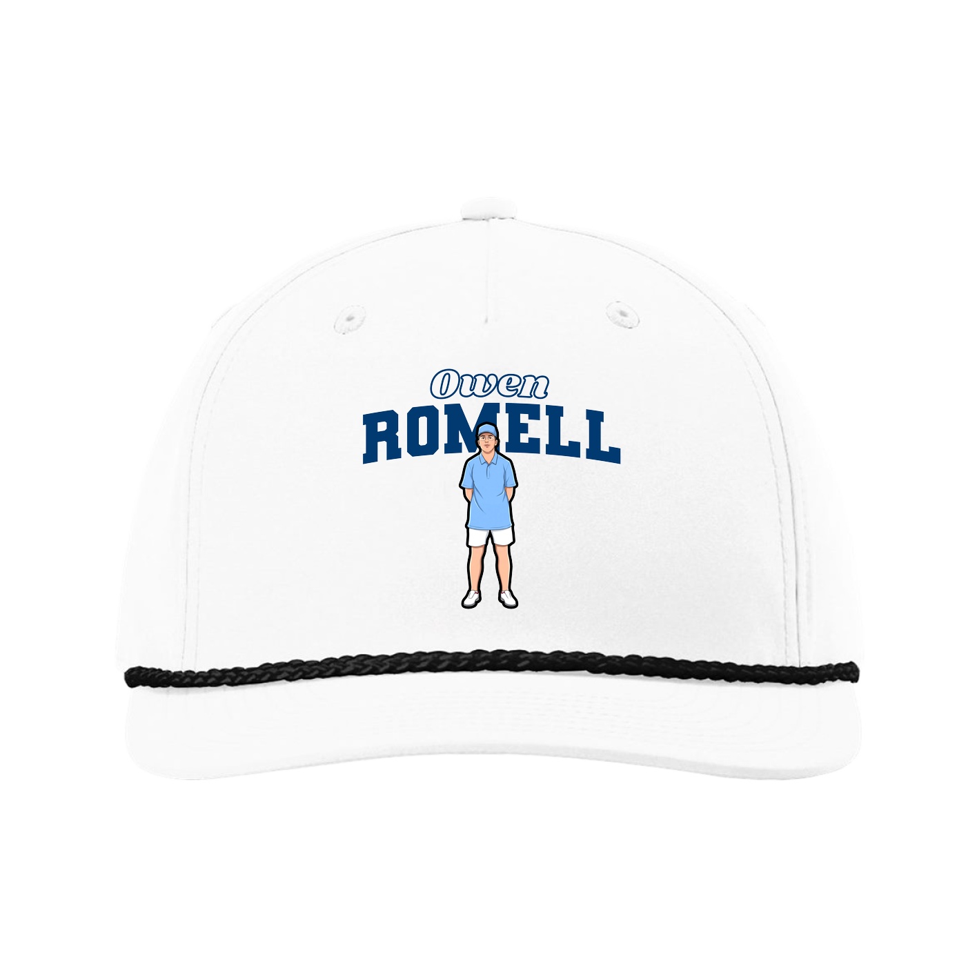 Five-Panel Classic Rope Cap — Name Arch in White