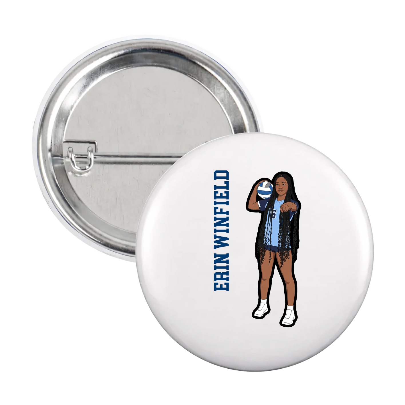 Game Day Button — Name Vertical in White