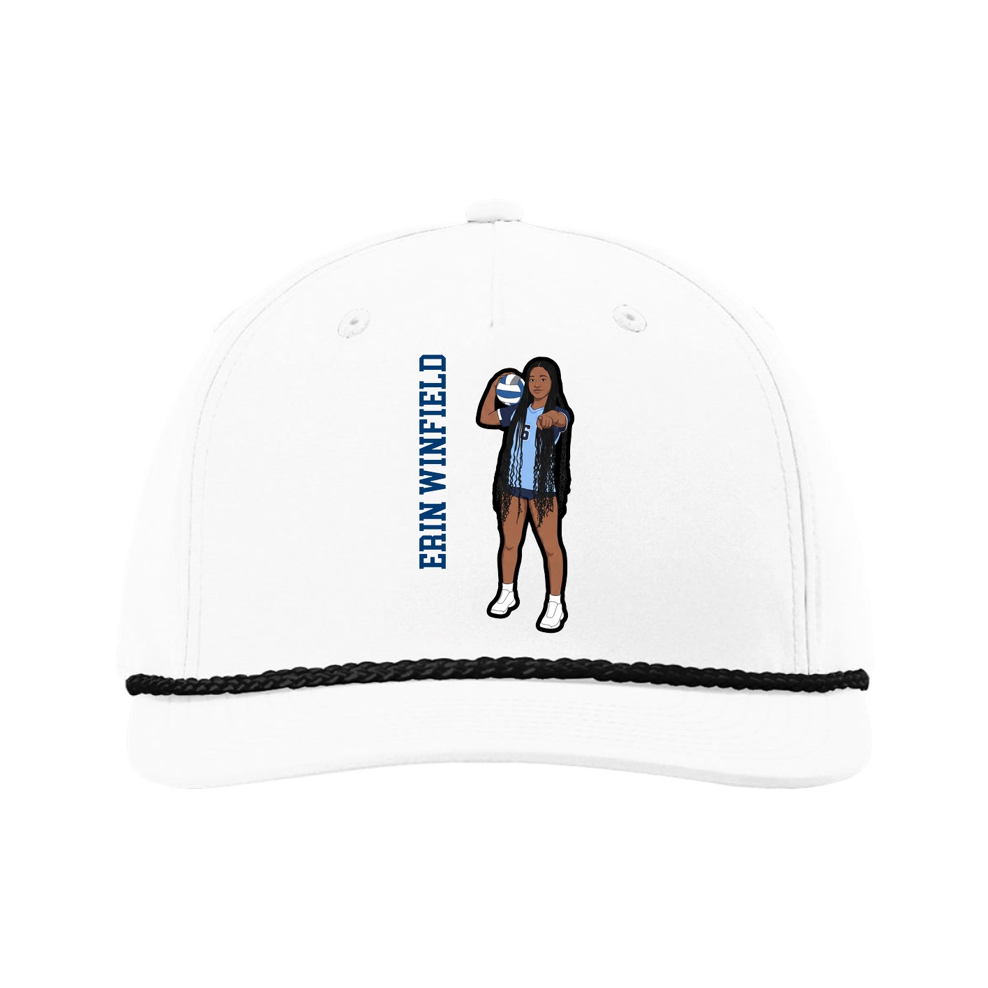 Five-Panel Classic Rope Cap — Name Vertical in White