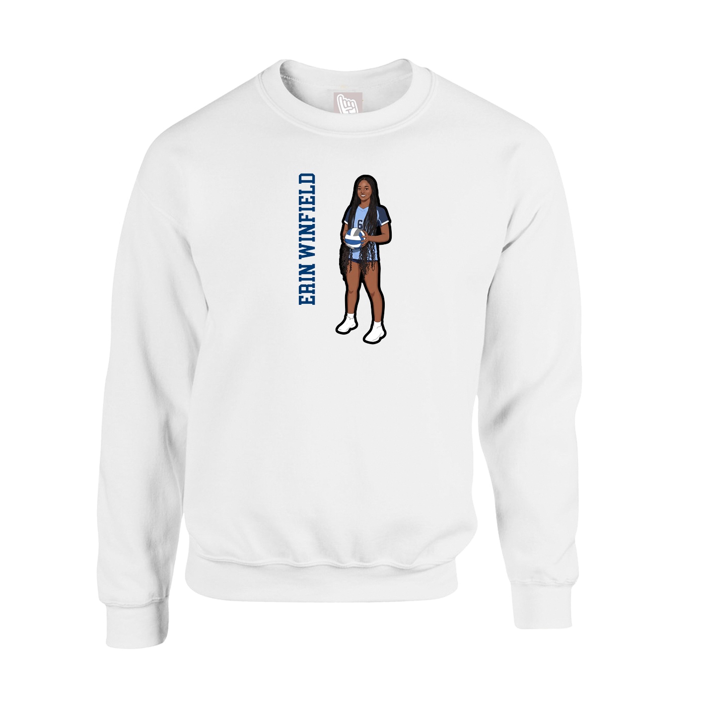Fleece Crew — Name Vertical in White